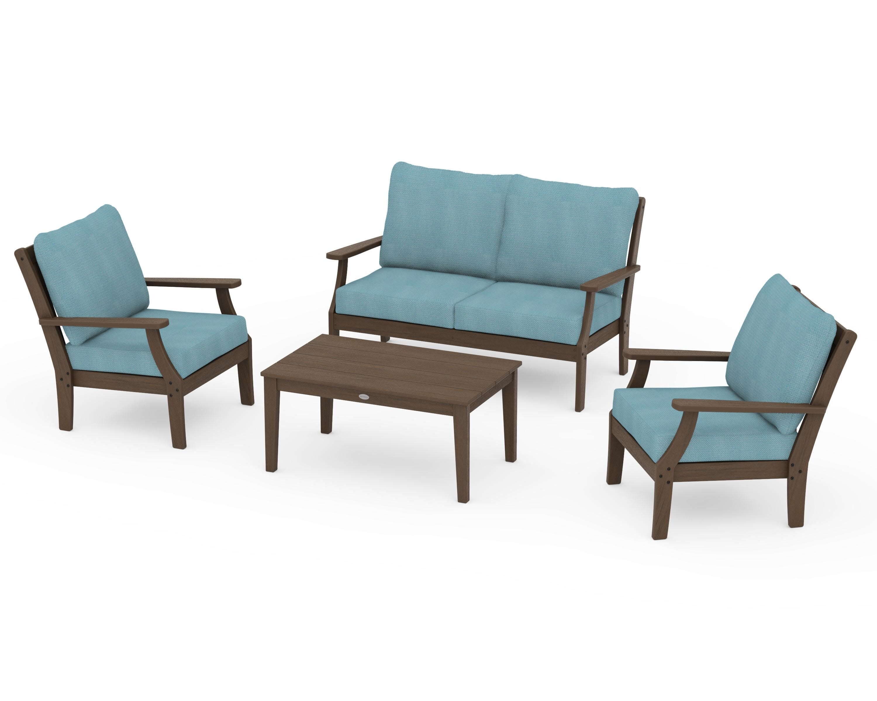Braxton 4-Piece Deep Seating Chair Set in Kona / Lattice Sky Blue