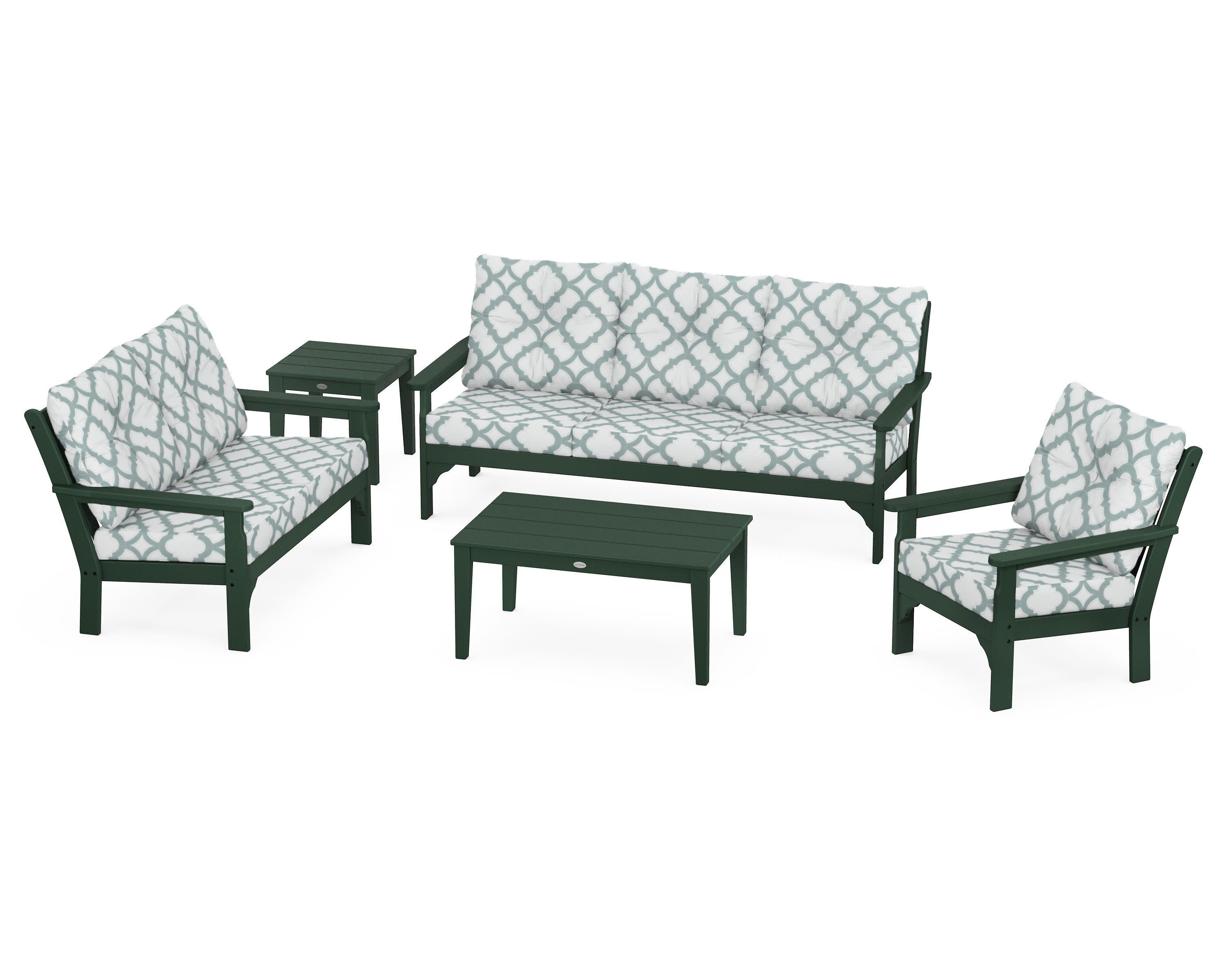Vineyard 5 Piece Deep Seating Set in Green / Trellis Glacier Spa