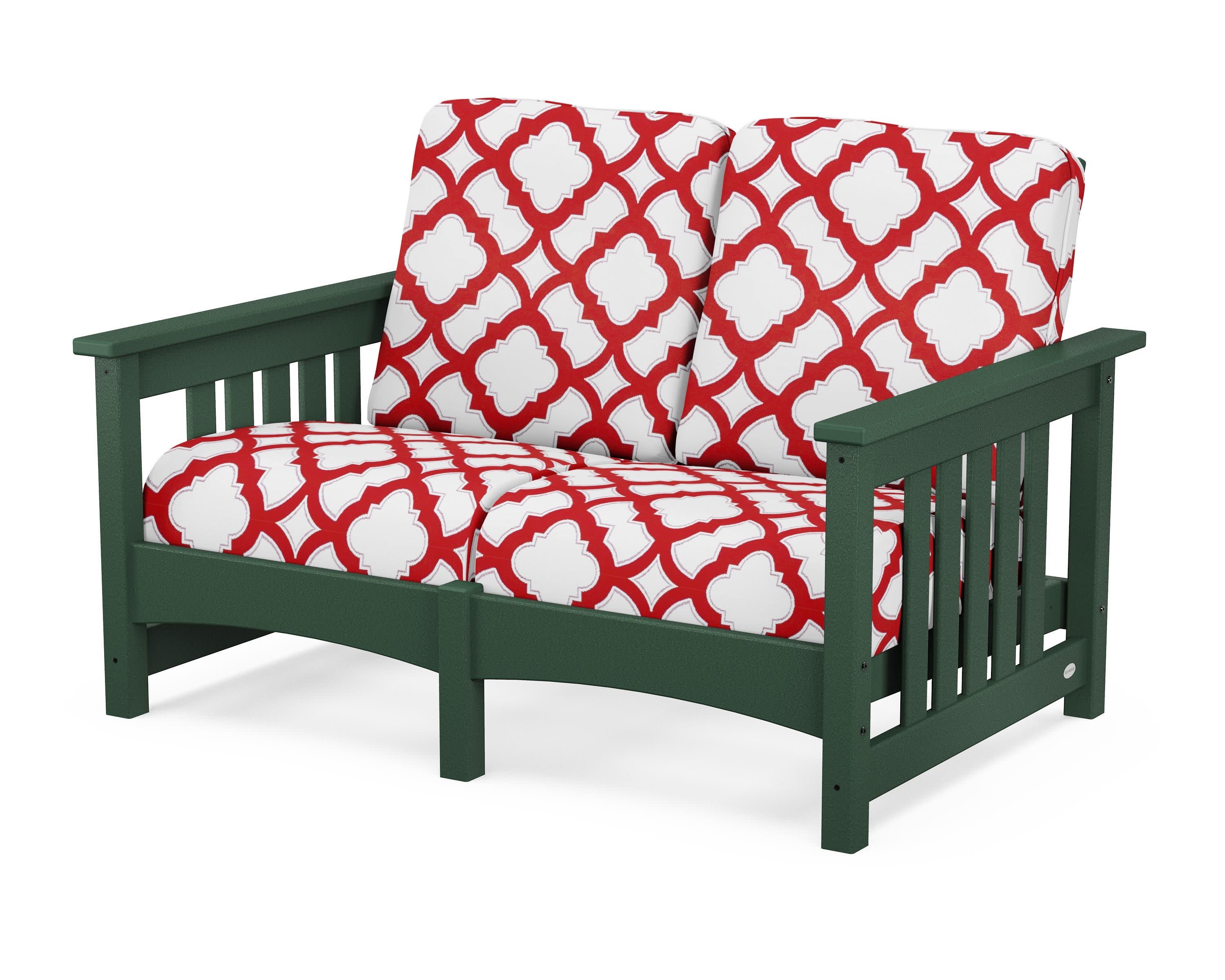 Club Mission Loveseat in Green / Trellis Crimson