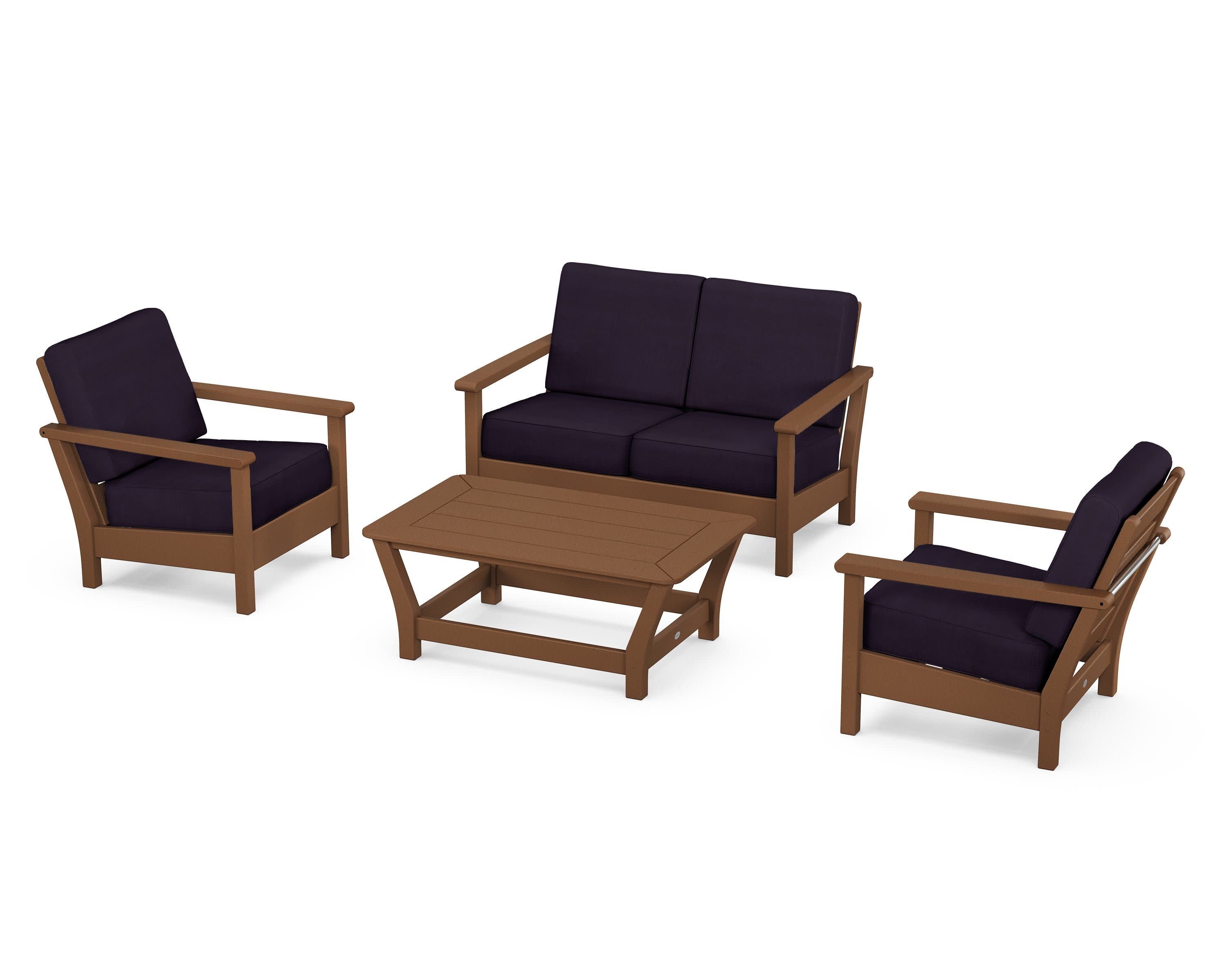 Harbour 4-Piece Deep Seating Set in Teak / Navy Linen