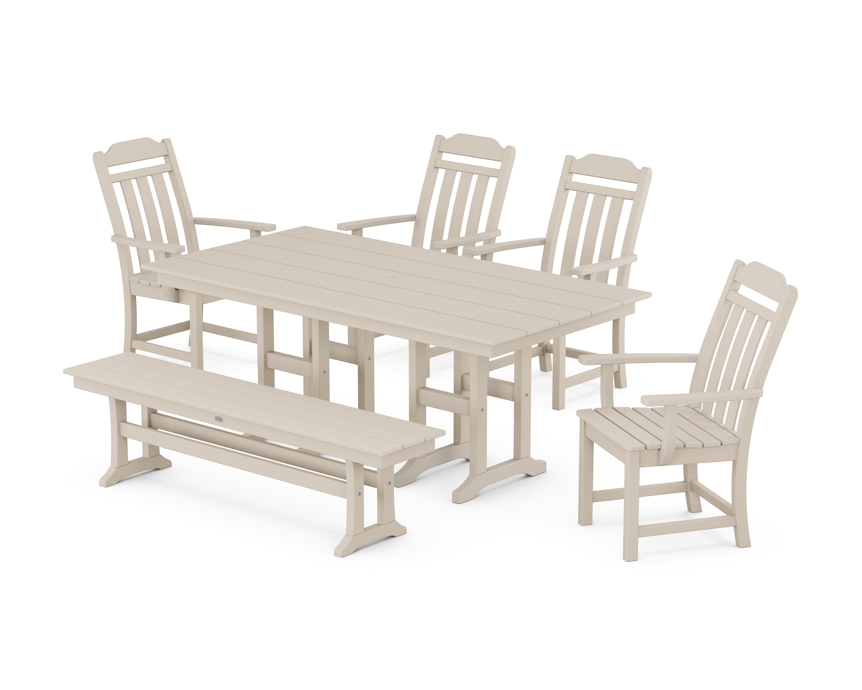 Cottage 6-Piece Farmhouse Dining Set with Bench in Sand