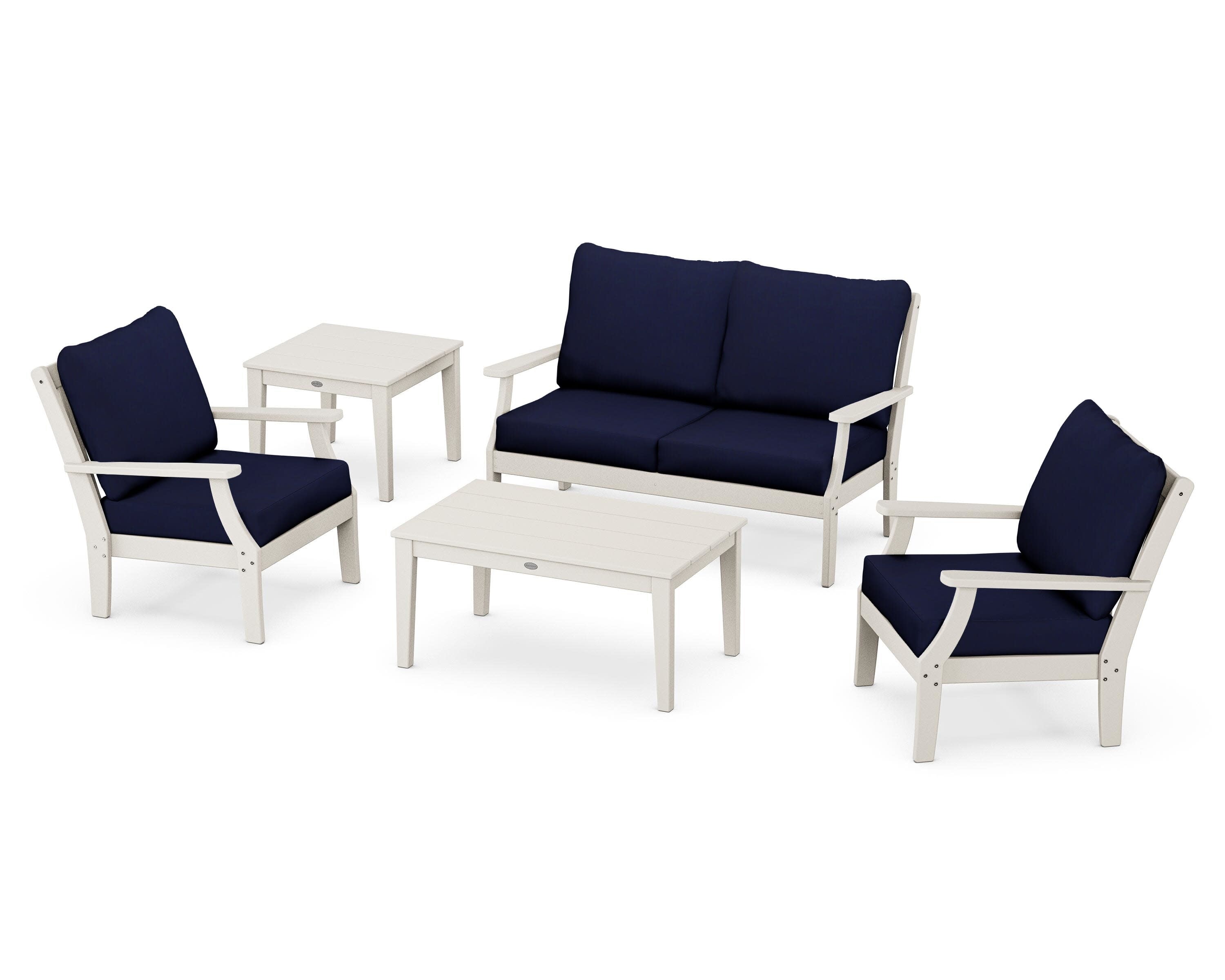 Braxton 5-Piece Deep Seating Set in Sand / Navy
