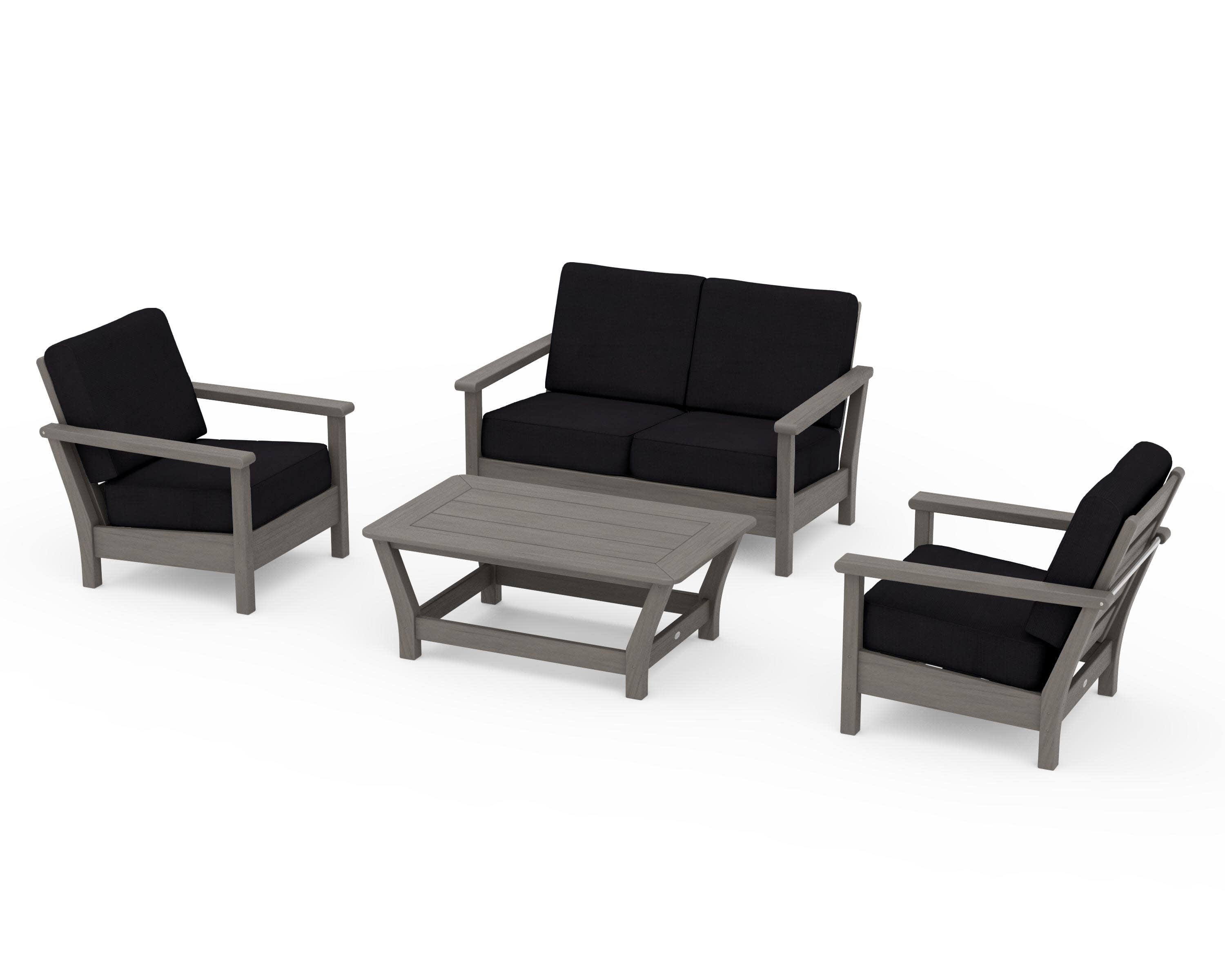 Harbour 4-Piece Deep Seating Set in Driftwood / Midnight Linen