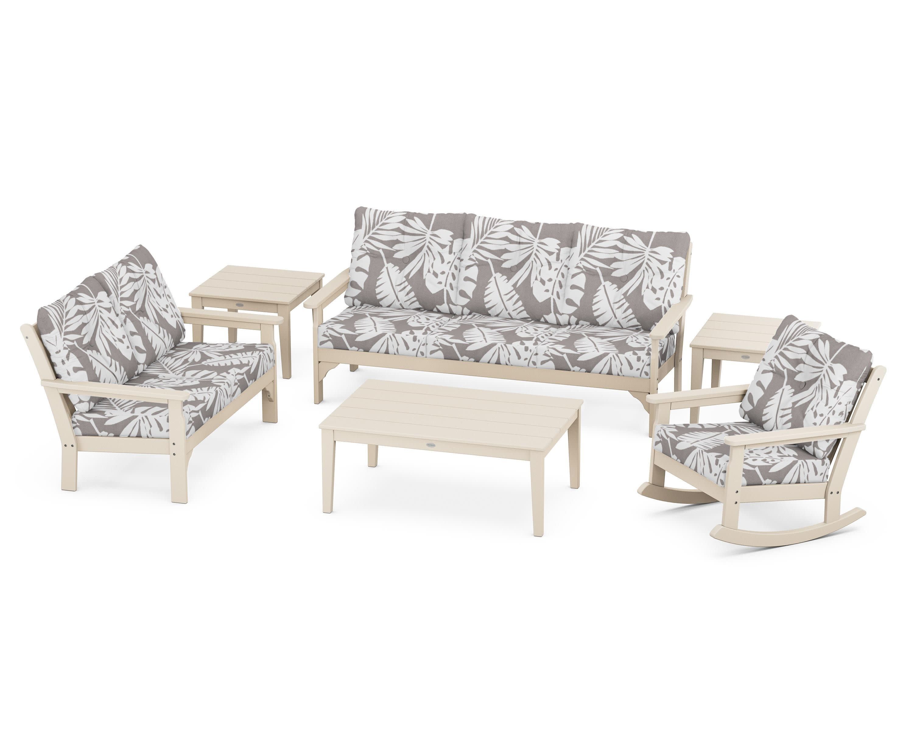 Vineyard 6-Piece Deep Seating Set in Sand / Leaf Grey Mist
