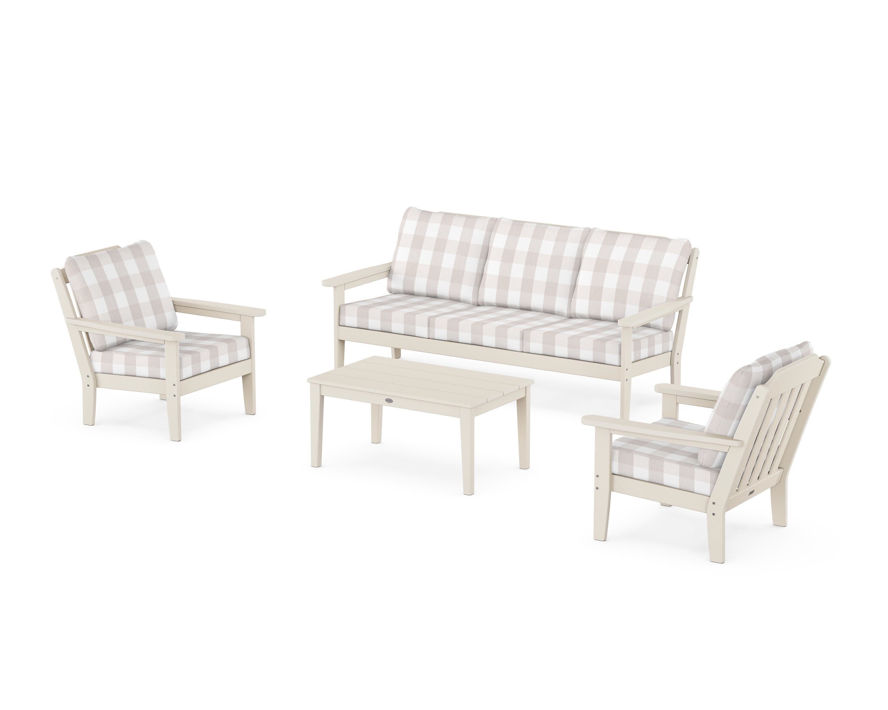 Cottage 4-Piece Deep Seating Set with Sofa in Sand / Buffalo Plaid Dune Burlap