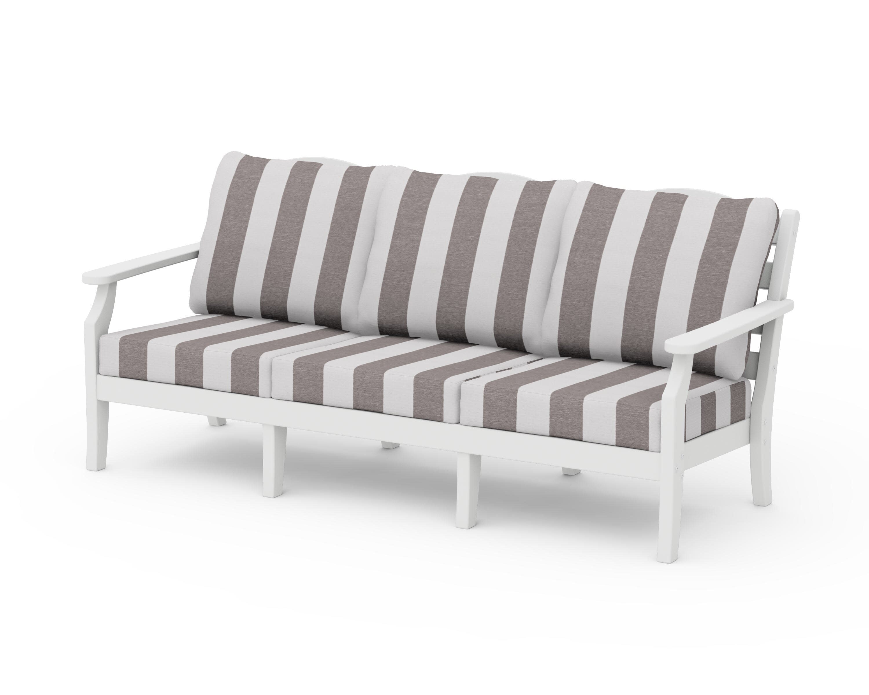 Savannah Deep Seating Sofa in White / Cabana Stripe Grey Mist