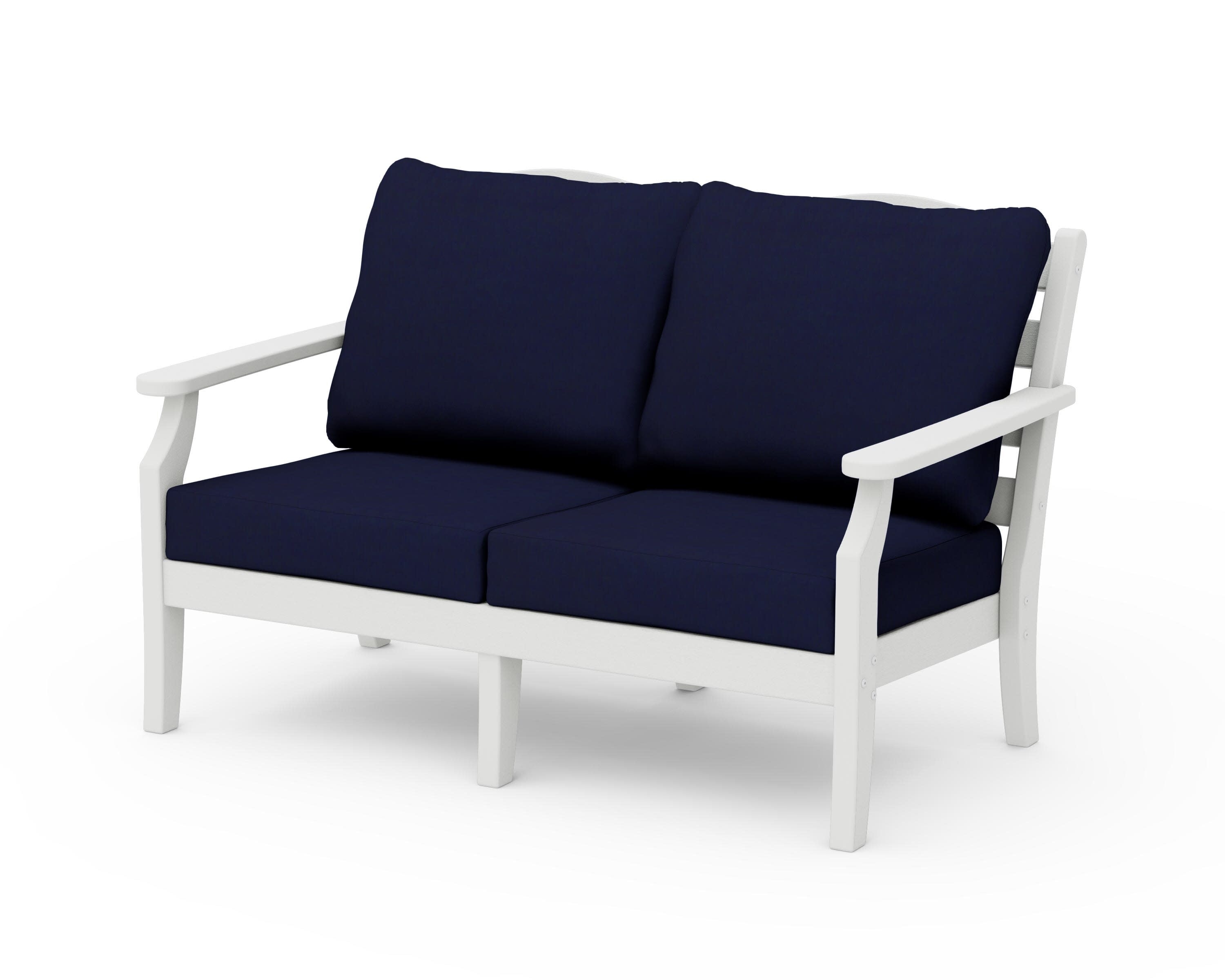 Savannah Deep Seating Loveseat in Vintage White / Navy