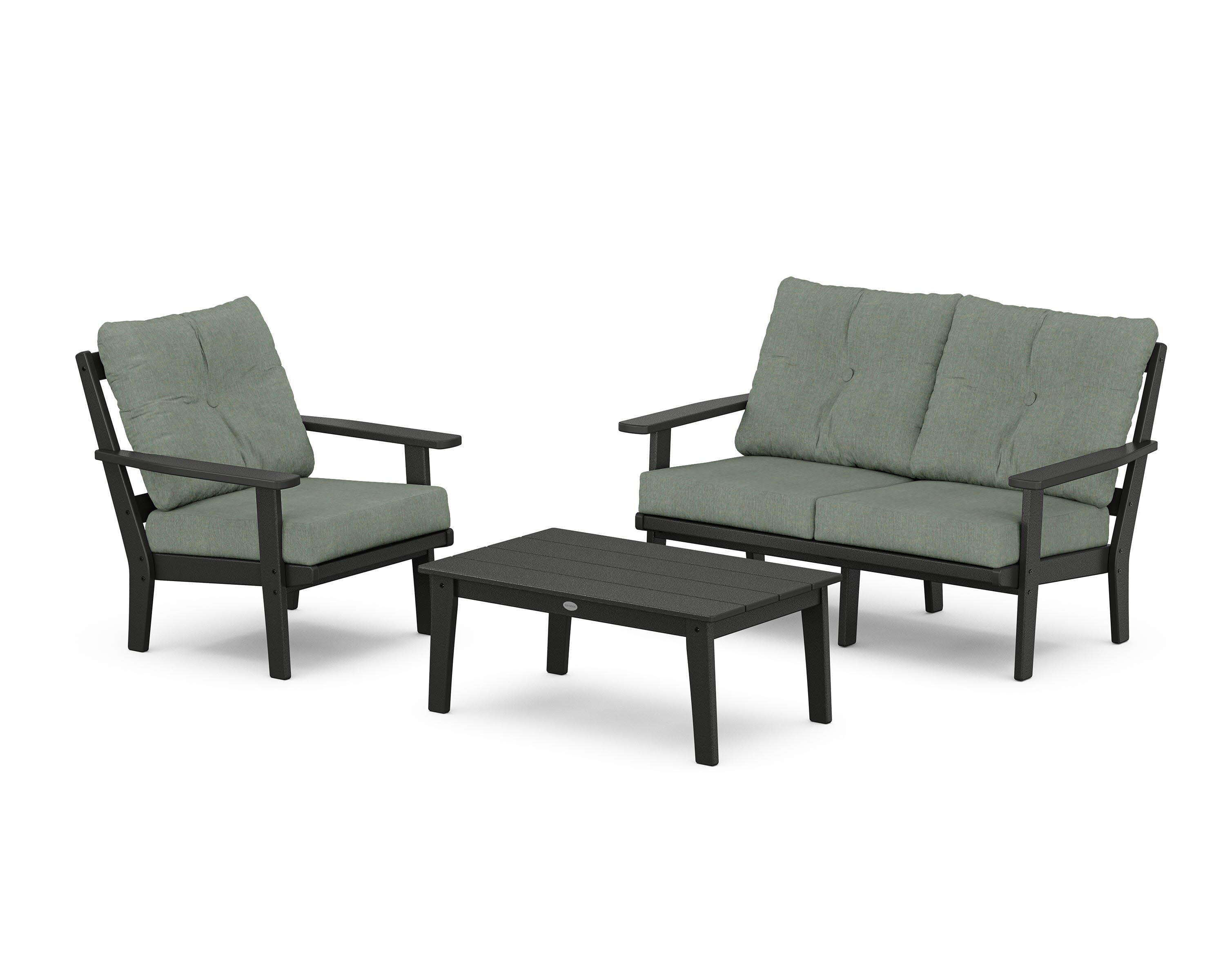 Oxford 3-Piece Deep Seating Set with Loveseat in Black / Cast Sage