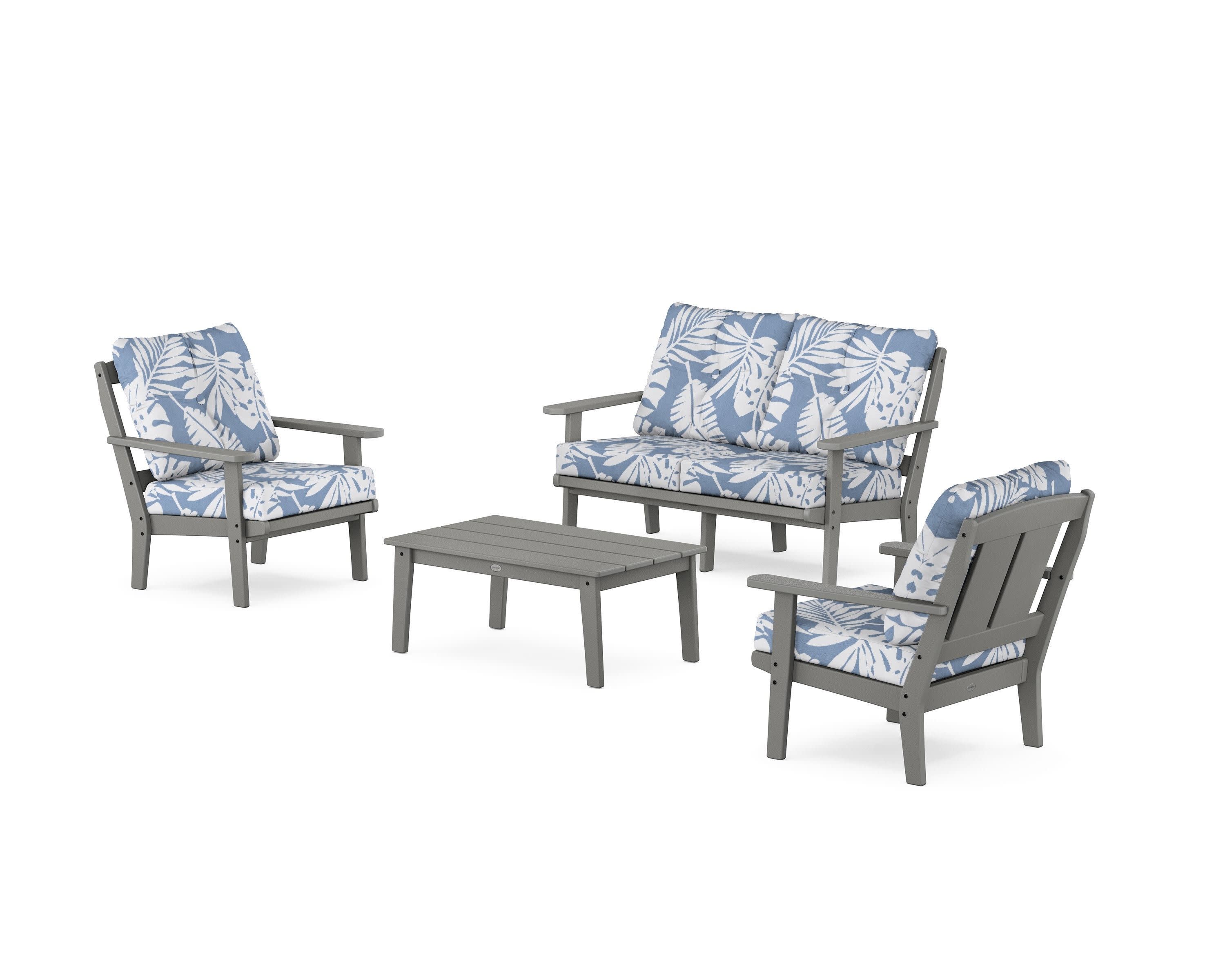 Mission 4-Piece Deep Seating Set with Loveseat in Slate Grey / Leaf Sky Blue