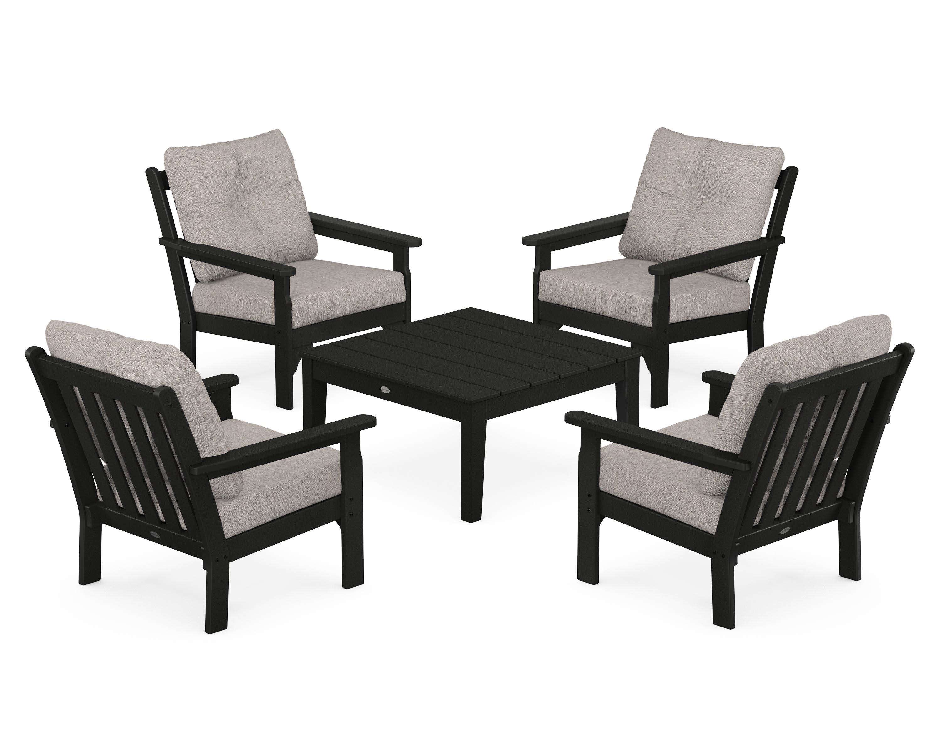 Vineyard 5-Piece Deep Seating Conversation Set in Black / Weathered Tweed
