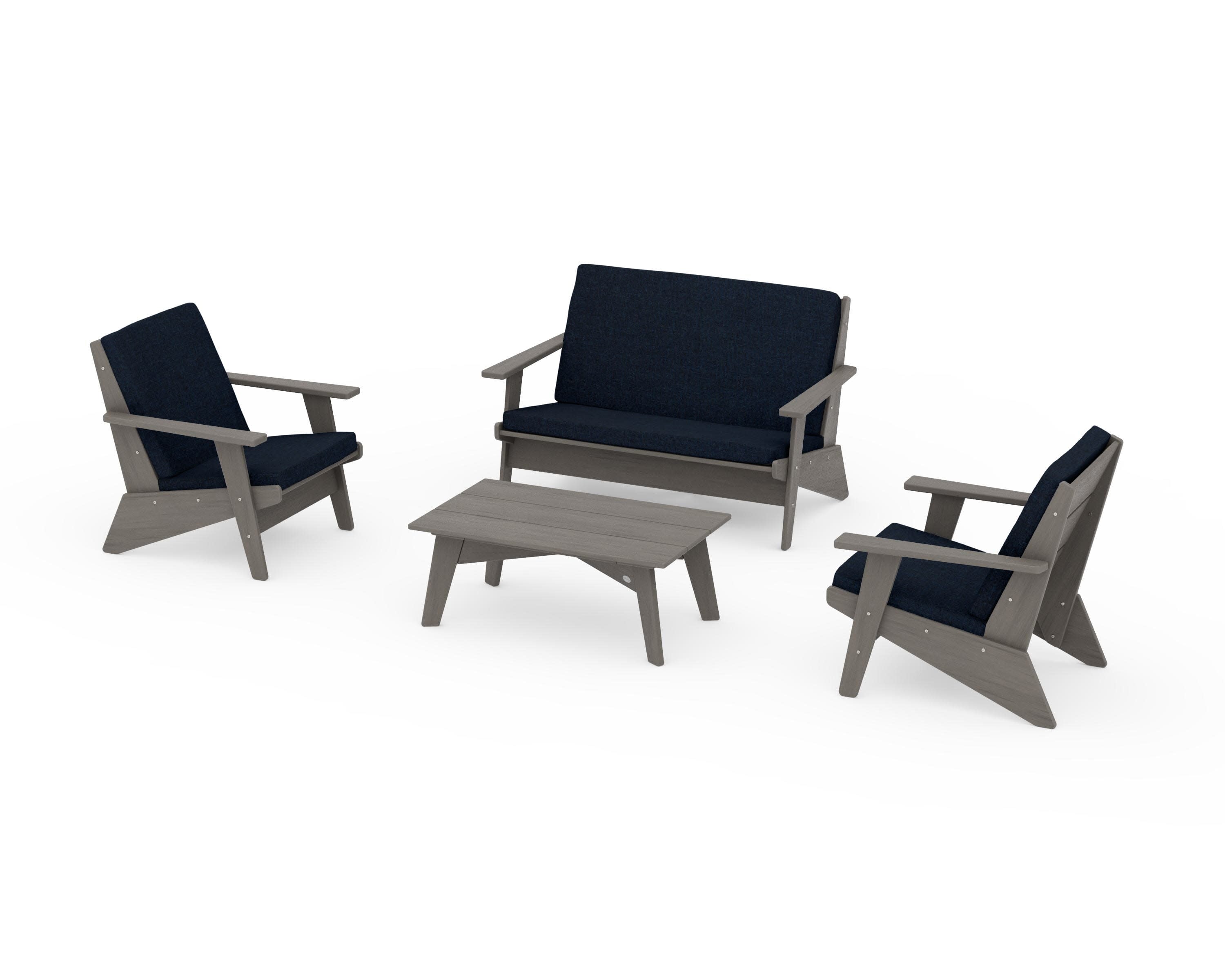 Riviera Modern Lounge 4-Piece Set in Driftwood / Marine Indigo