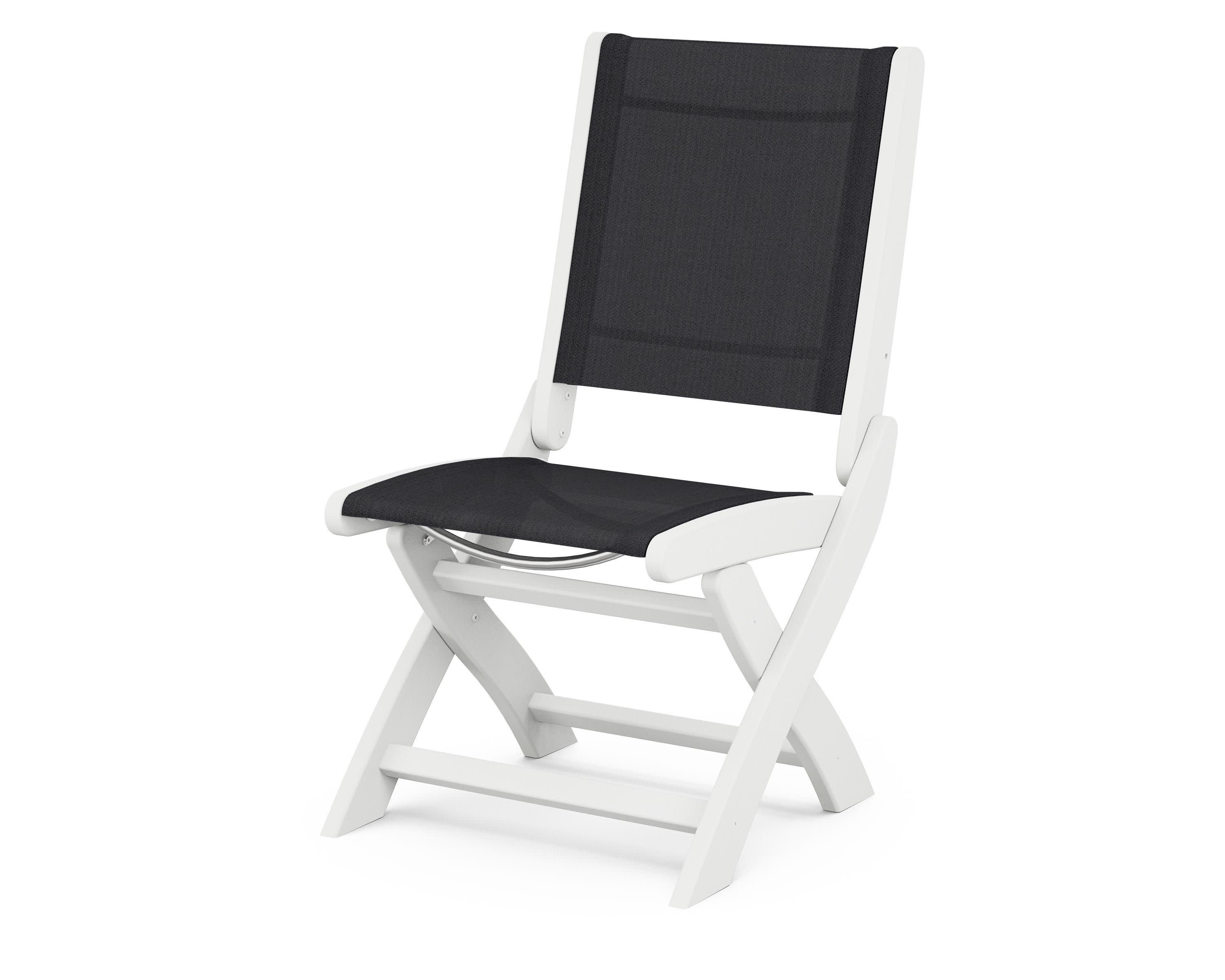 Coastal Folding Side Chair in White / Black Sling