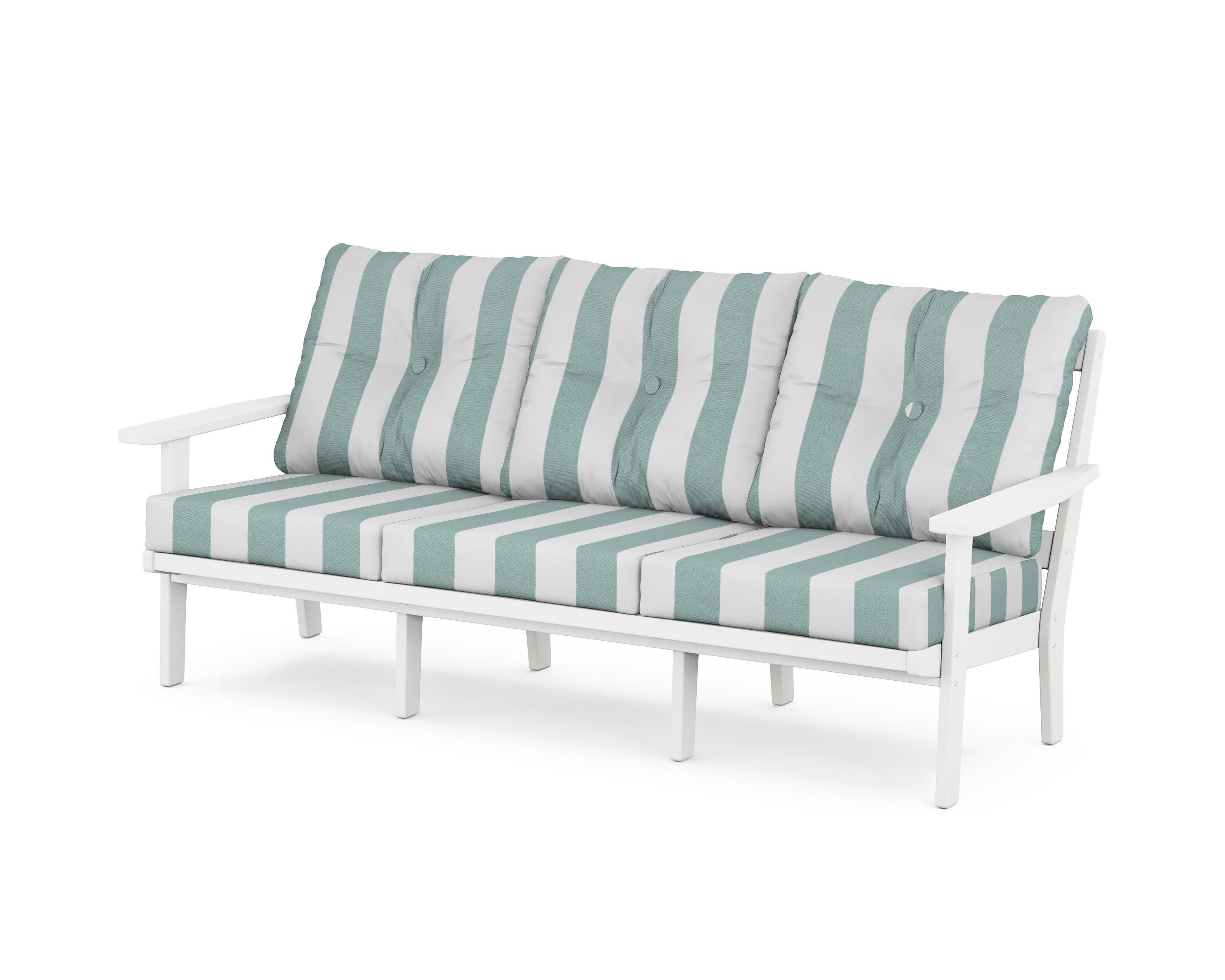 Oxford Deep Seating Sofa in White / Cabana Stripe Glacier Spa