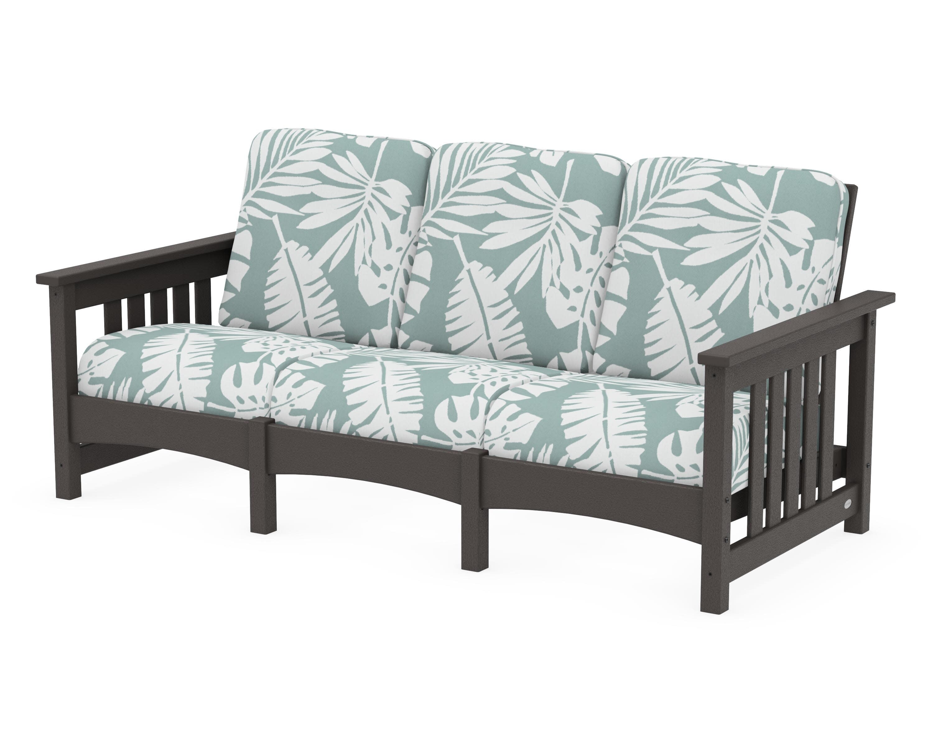 Club Mission Sofa in Vintage Coffee / Leaf Glacier Spa