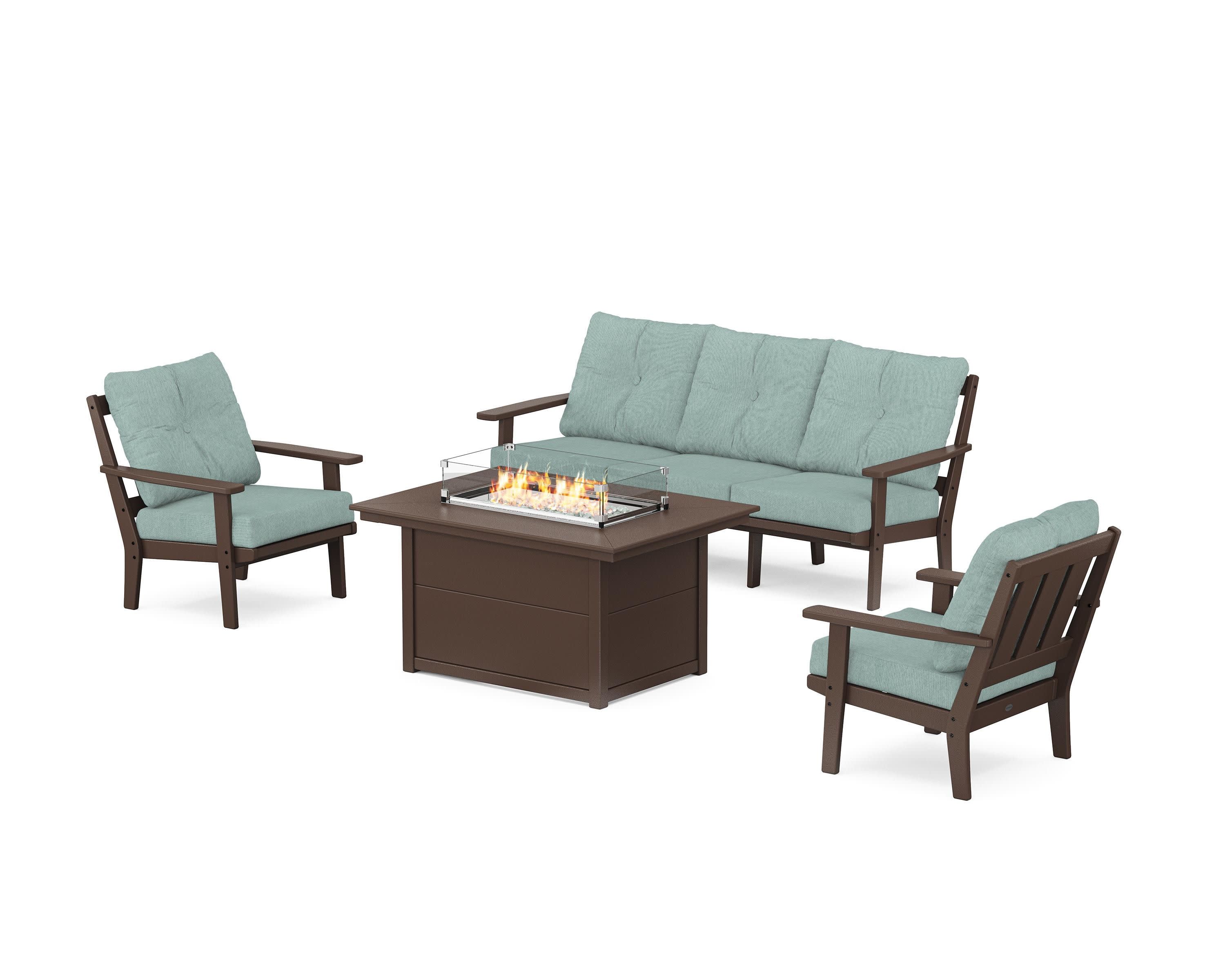 Oxford Deep Seating Fire Pit Table Set in Mahogany / Glacier Spa