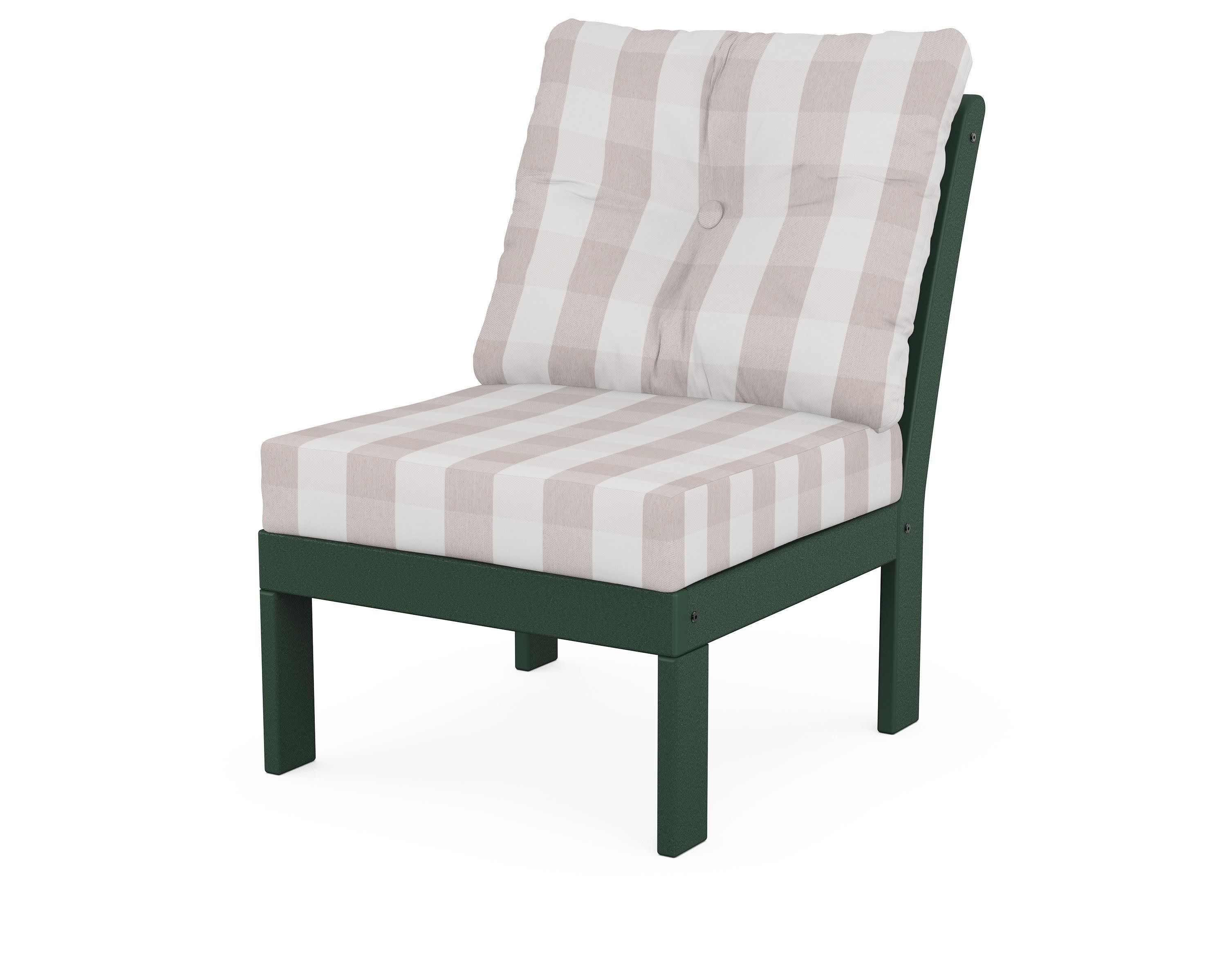 Vineyard Modular Armless Chair in Green / Buffalo Plaid Dune Burlap
