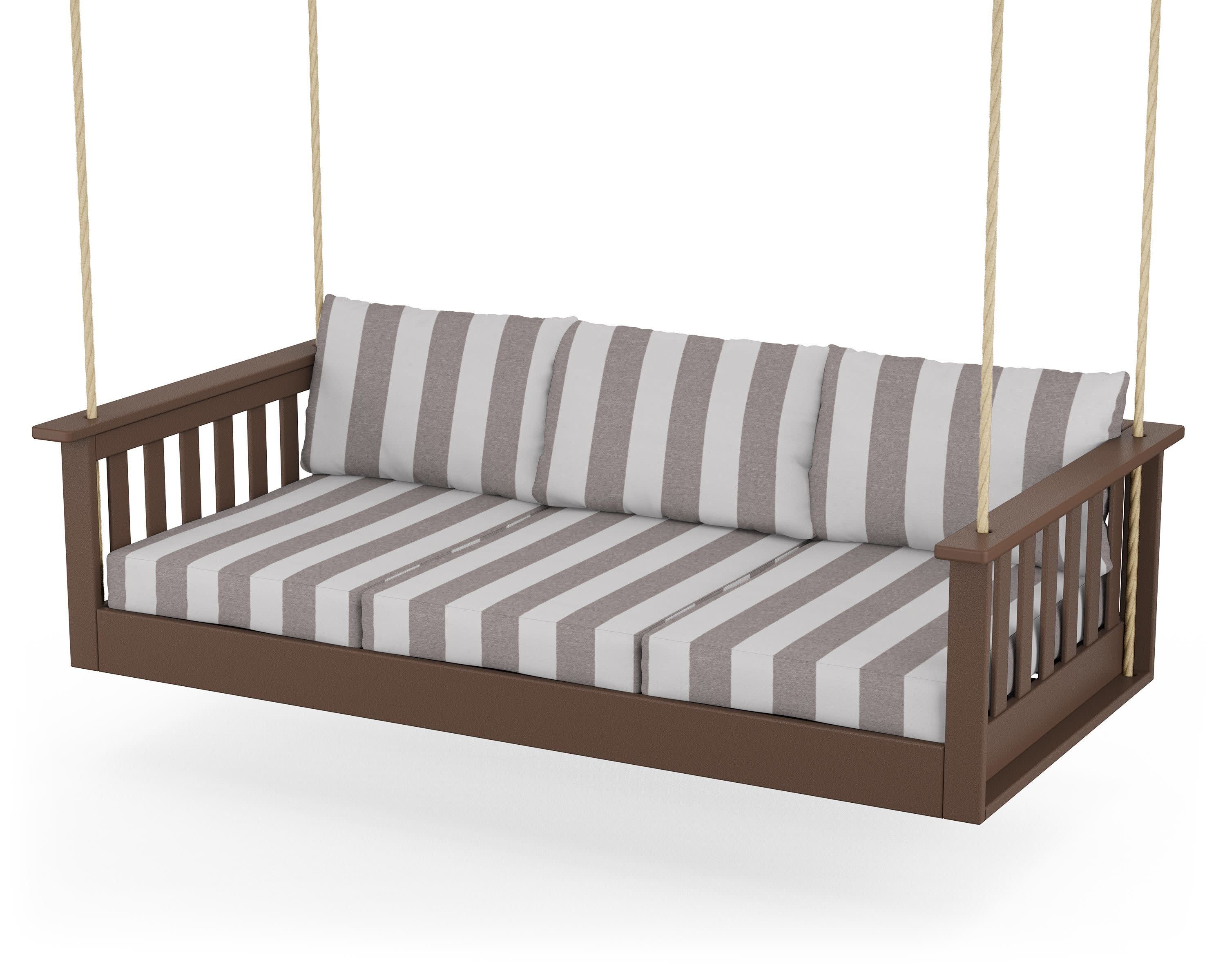 Vineyard Daybed Swing in Mahogany / Cabana Stripe Grey Mist