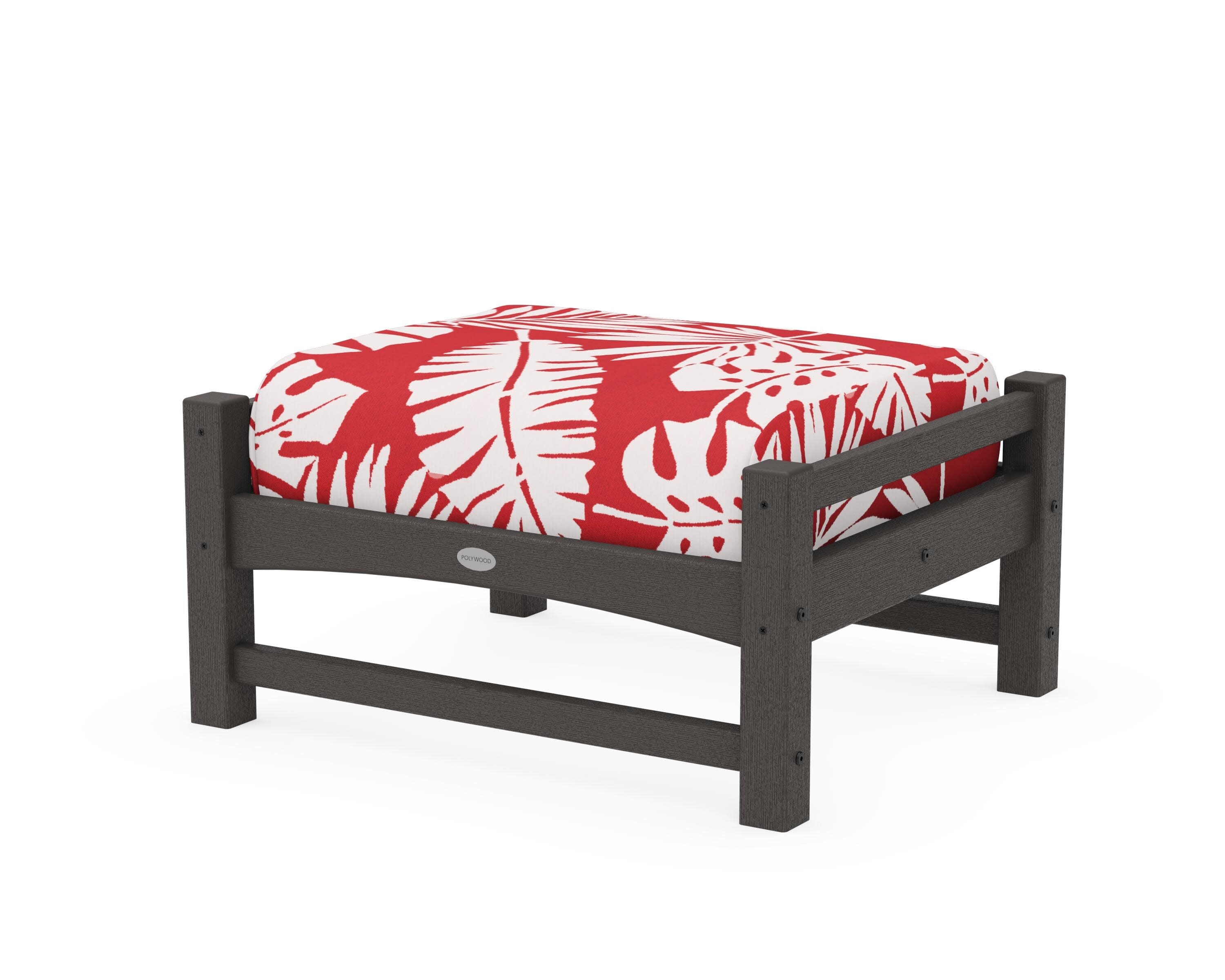 Club Ottoman in Vintage Coffee / Leaf Crimson