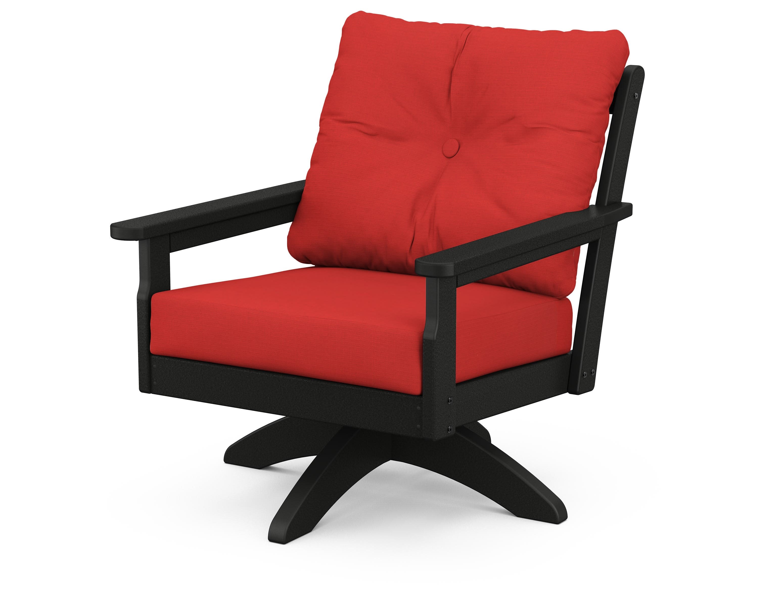Vineyard Deep Seating Swivel Chair in Black / Crimson Linen