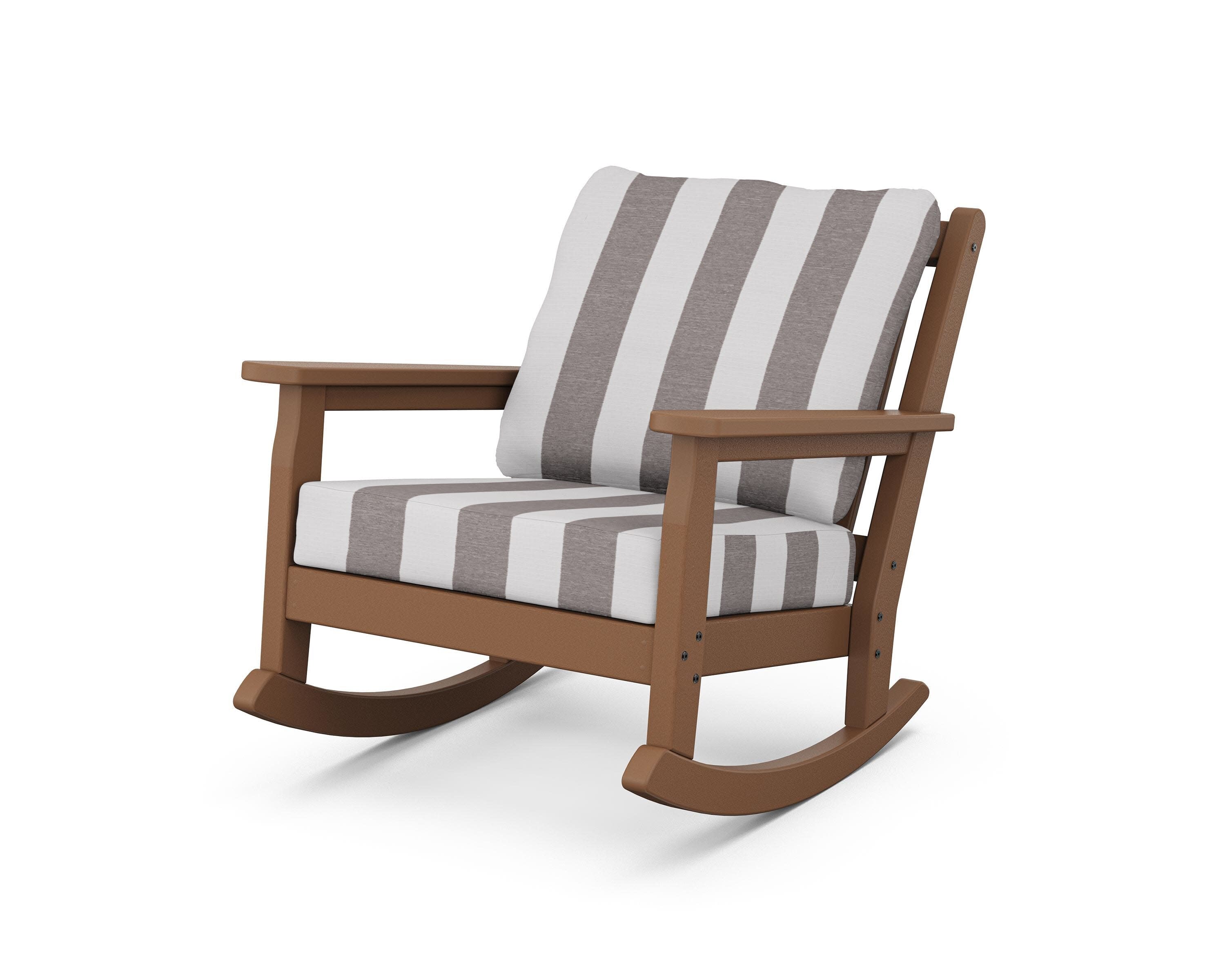 Chippendale Deep Seating Rocking Chair in Teak / Cabana Stripe Grey Mist