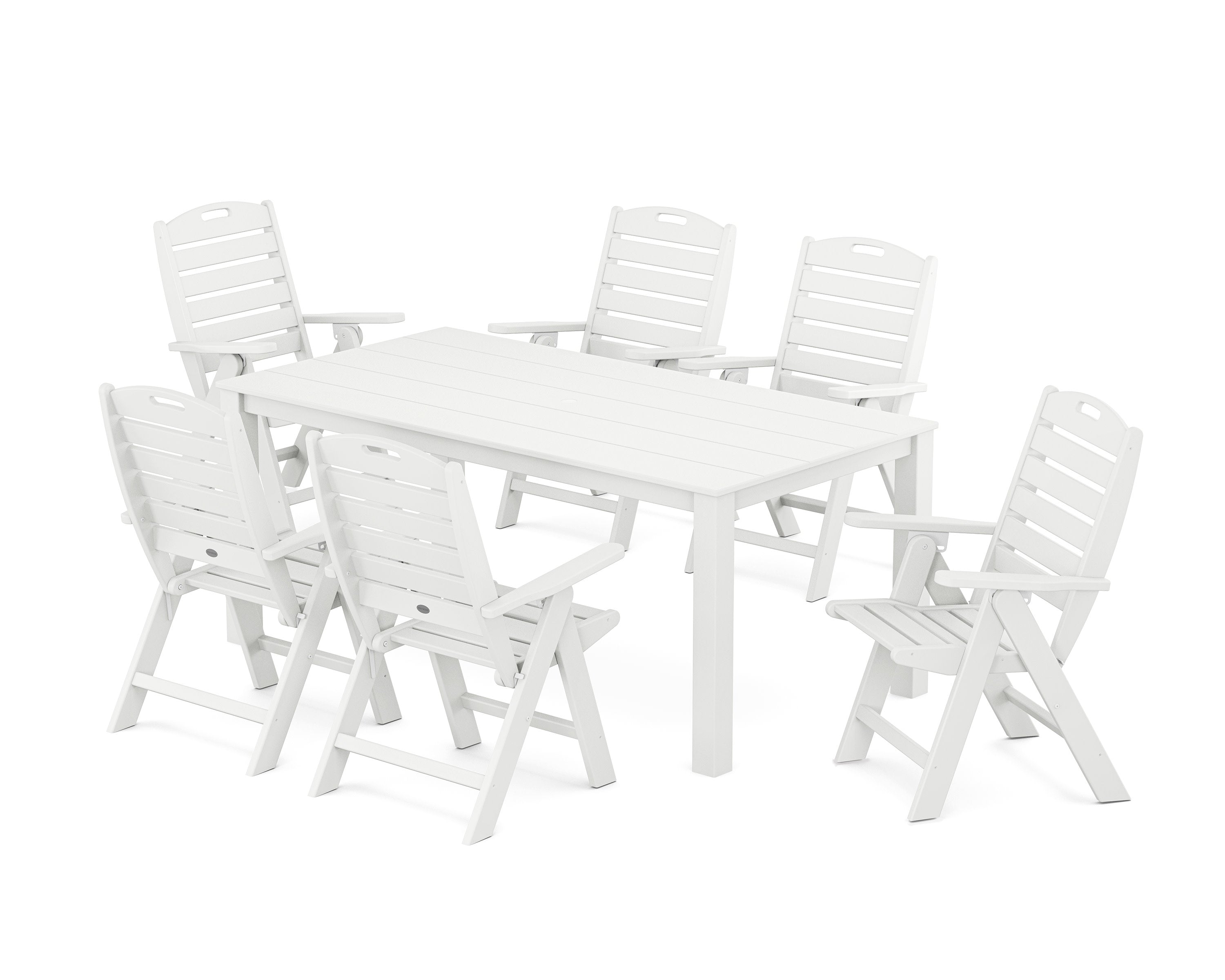 Nautical Folding Highback Chair 7-Piece Parsons Dining Set in White