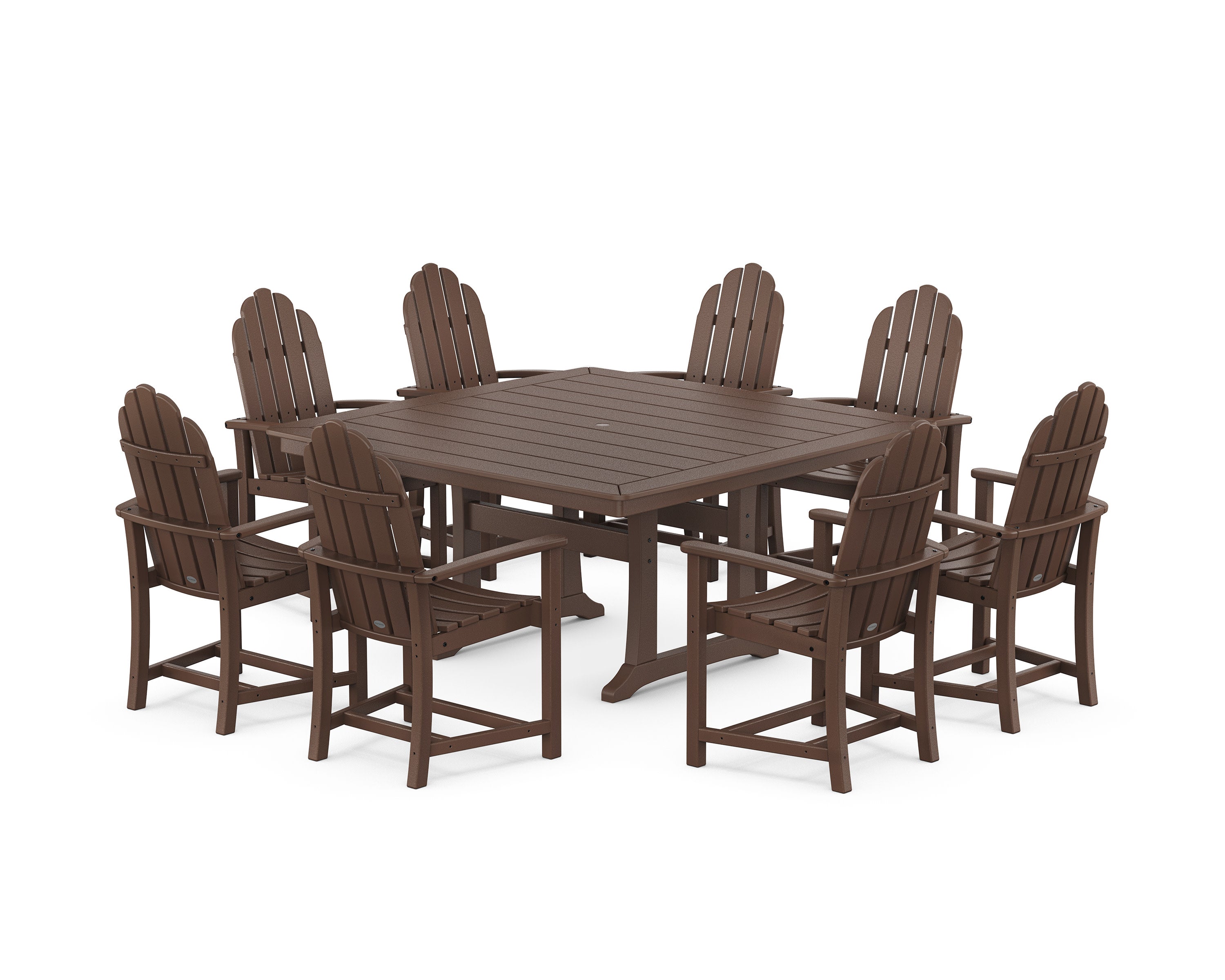 Classic Adirondack 9-Piece Square Dining Set with Trestle Legs in Mahogany
