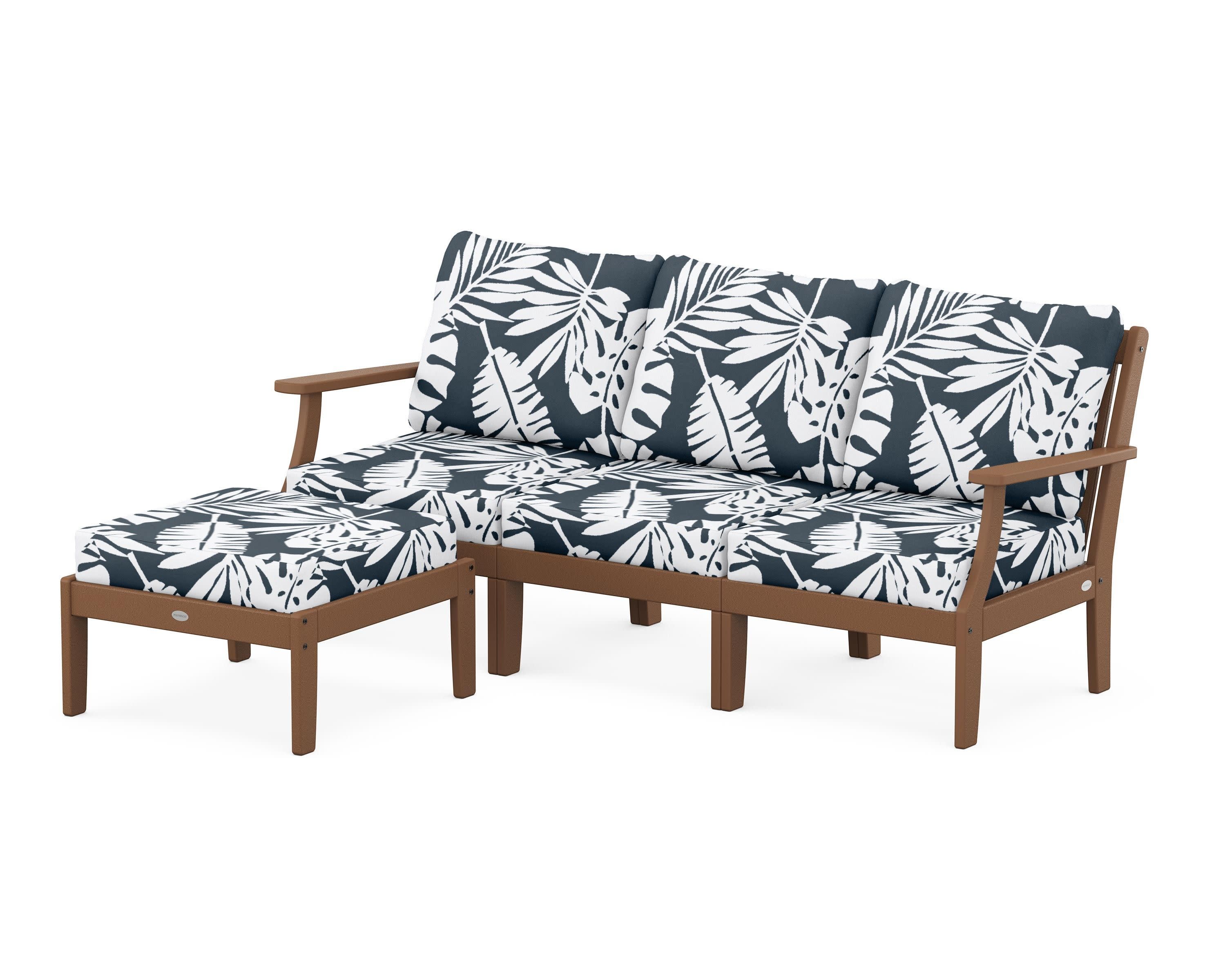 Braxton Modular 4-Piece Deep Seating Set with Ottoman in Teak / Leaf Marine Indigo