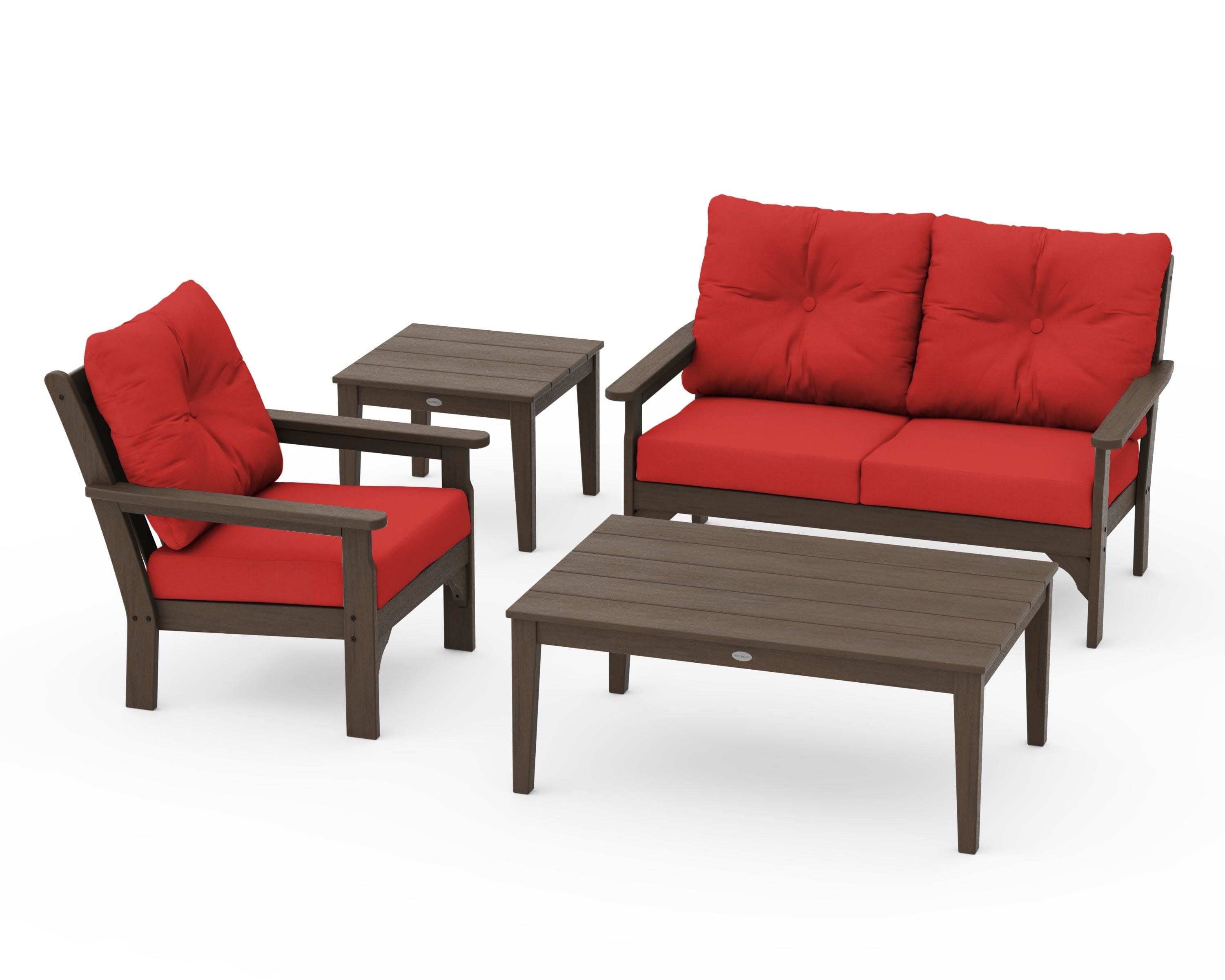 Vineyard 4-Piece Deep Seating Set in Kona / Crimson Linen