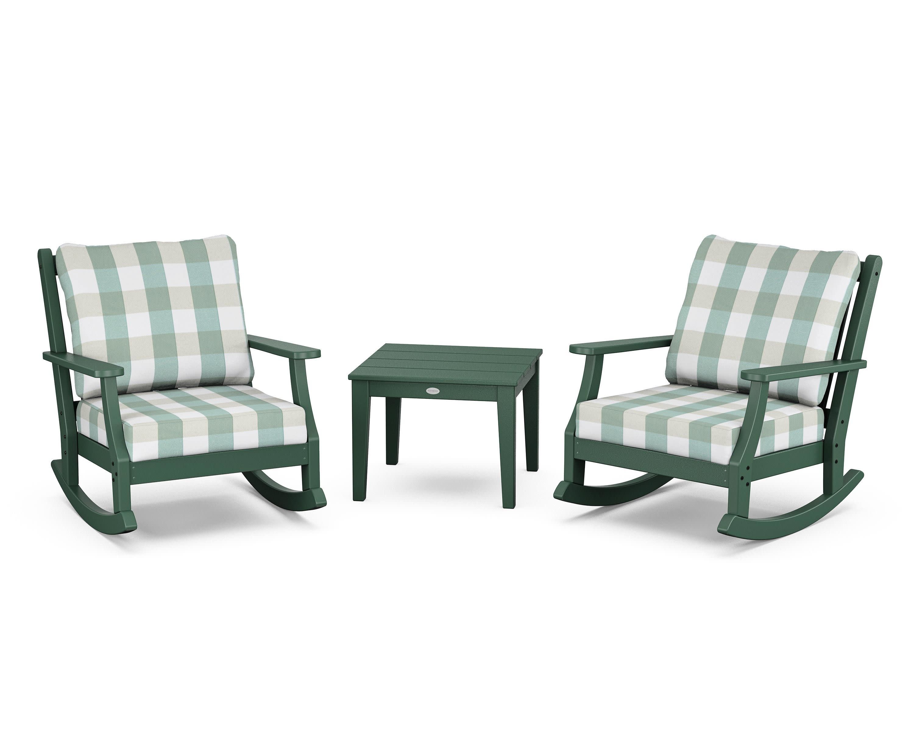 Wovendale 3-Piece Deep Seating Rocker Set in Green / Buffalo Plaid Glacier Spa