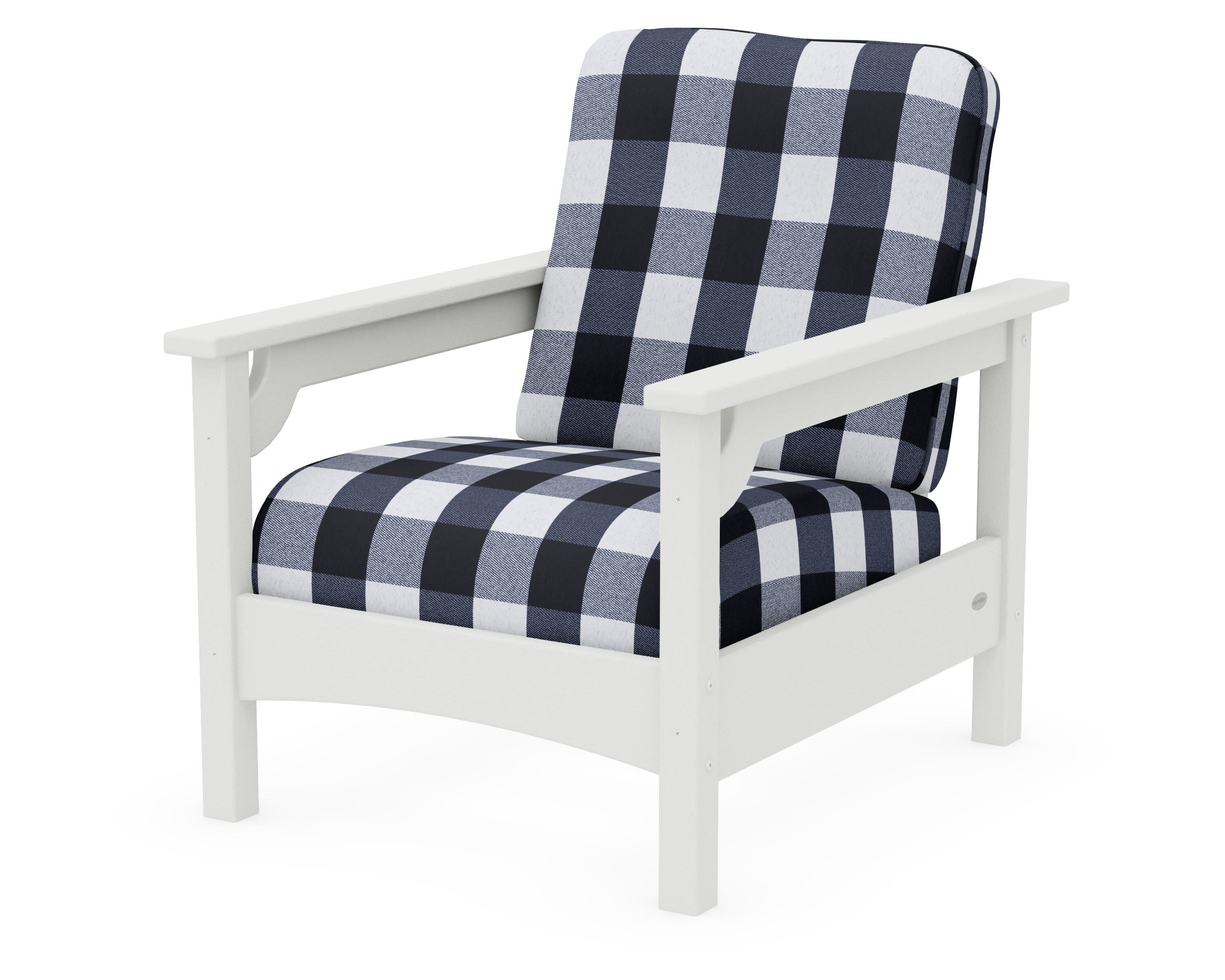 Club Chair in Vintage White / Buffalo Plaid Marine Indigo
