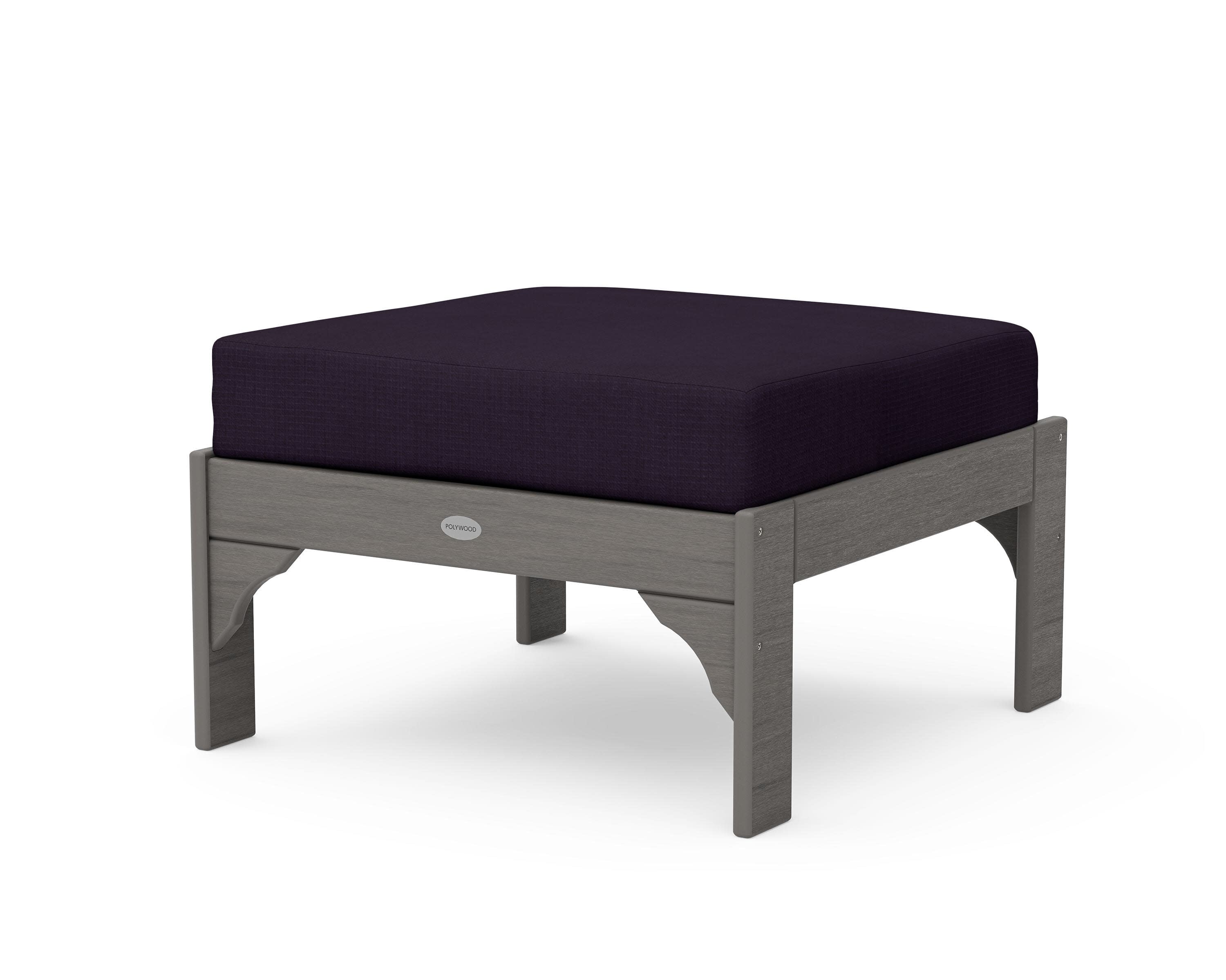 Vineyard Deep Seating Ottoman in Driftwood / Navy Linen