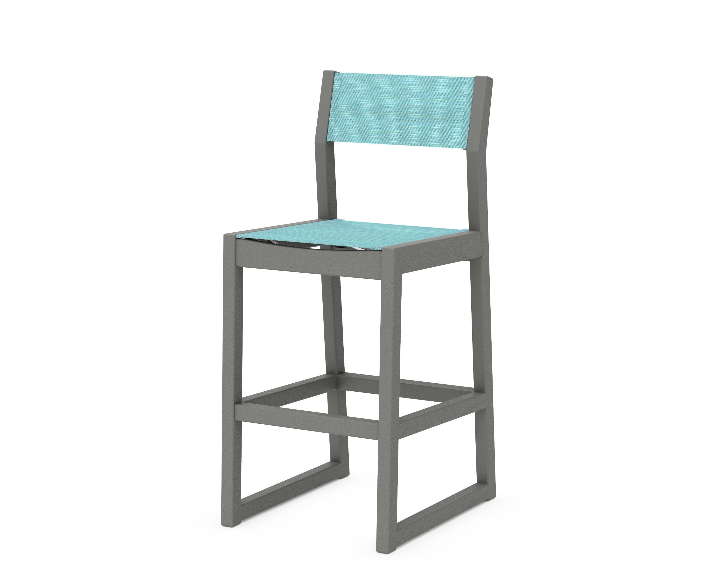 EDGE Sling Bar Side Chair in Slate Grey / Dupioni Aquamarine Sling