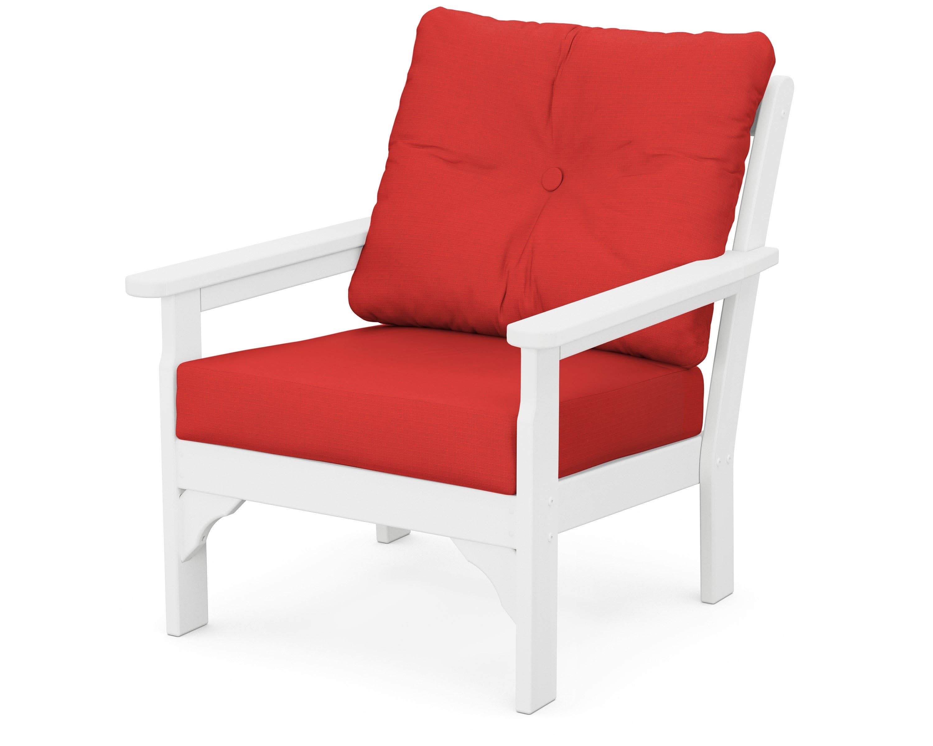 Vineyard Deep Seating Chair in White / Crimson Linen