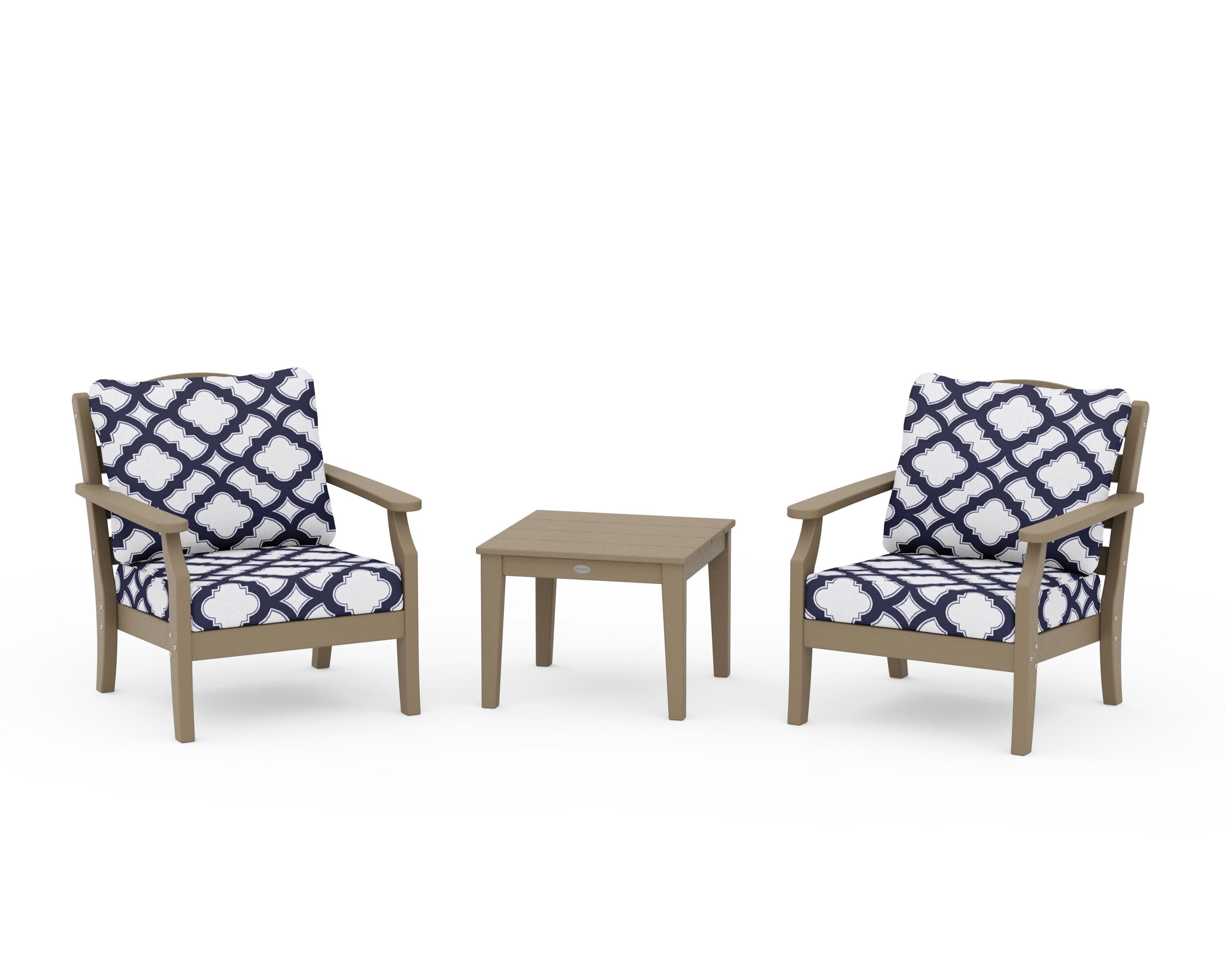 Savannah 3-Piece Deep Seating Set in Vintage Sahara / Trellis Navy