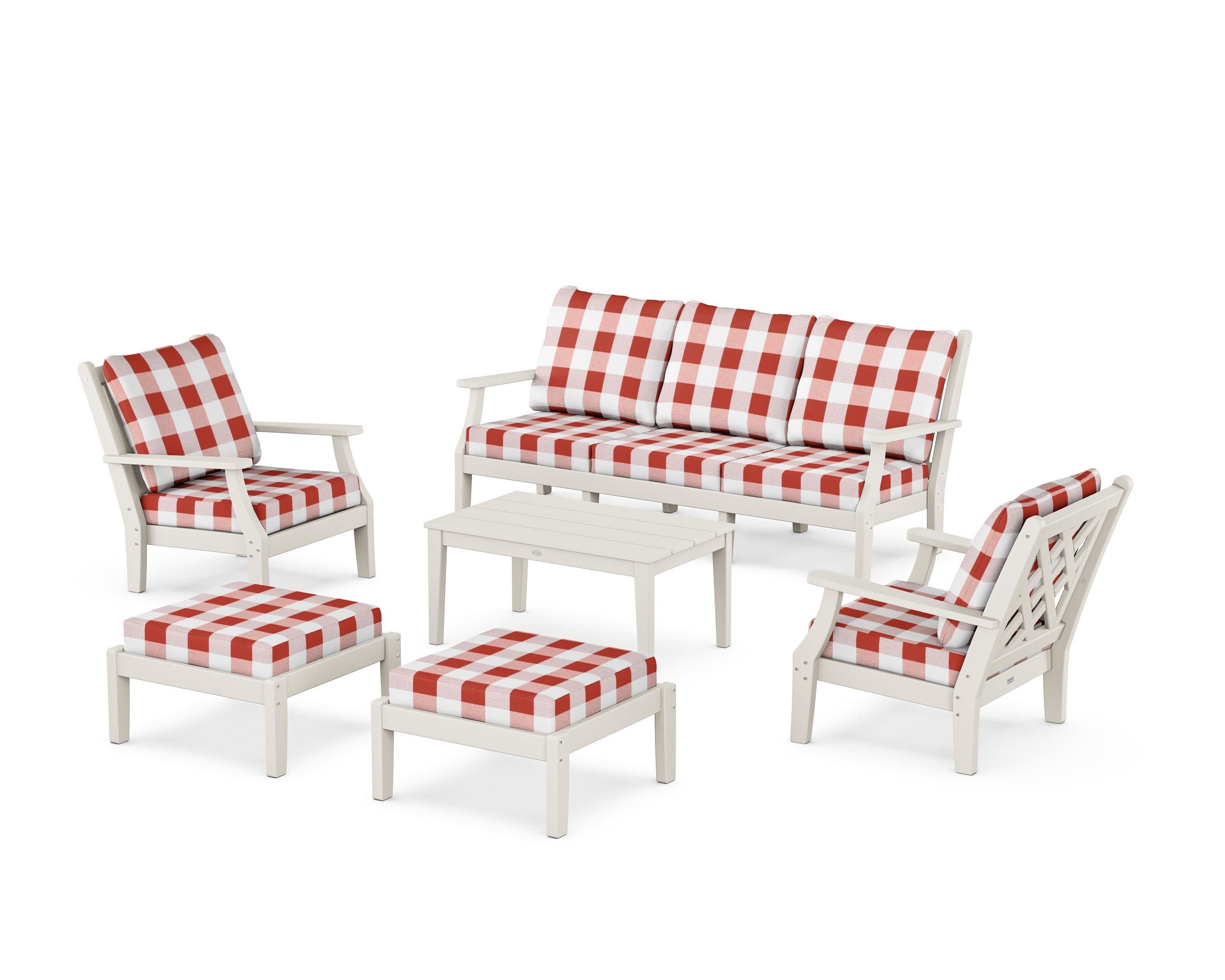 Wovendale 6-Piece Lounge Sofa Set in Sand / Buffalo Plaid Crimson