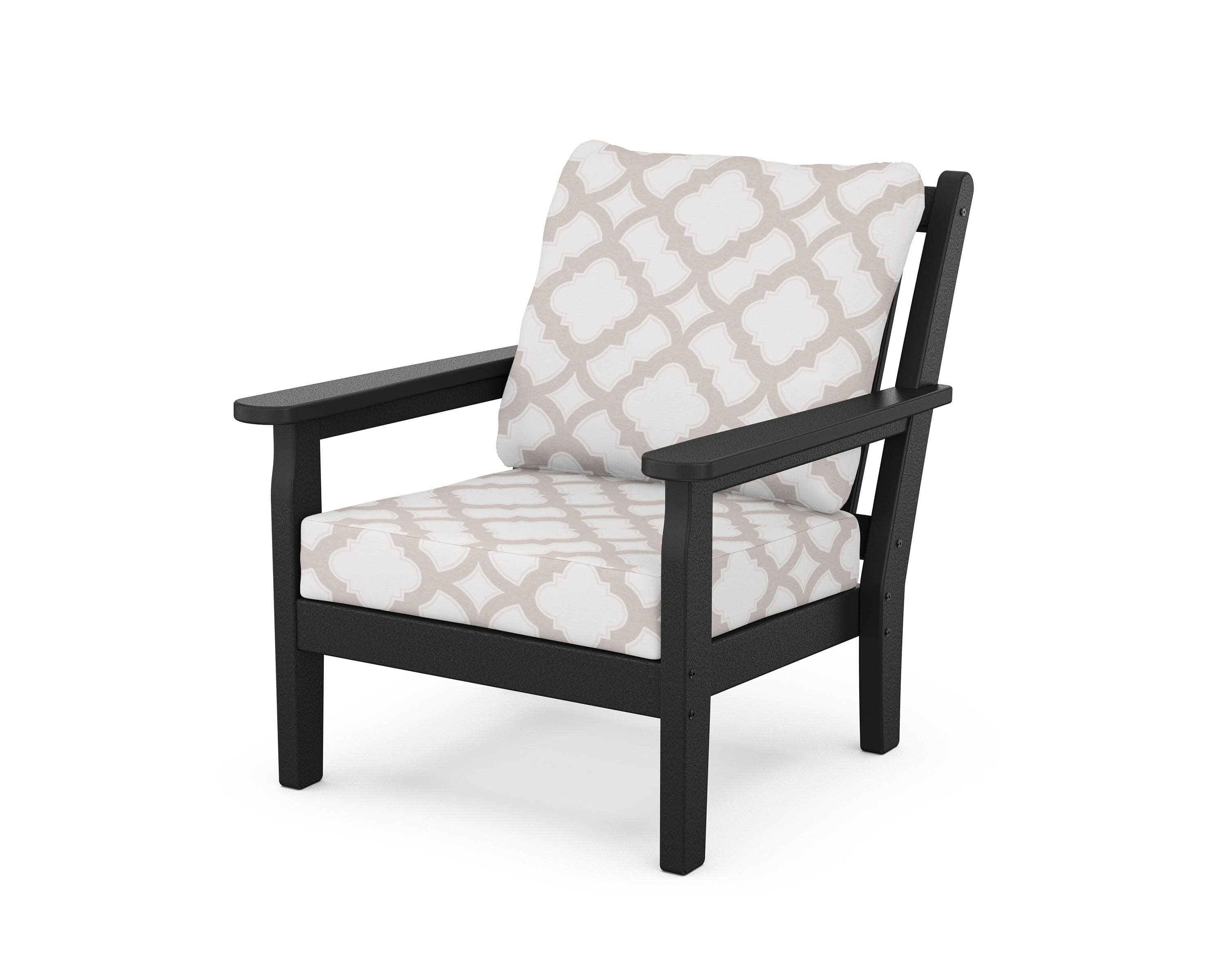 Chippendale Deep Seating Chair in Black / Trellis Dune Burlap