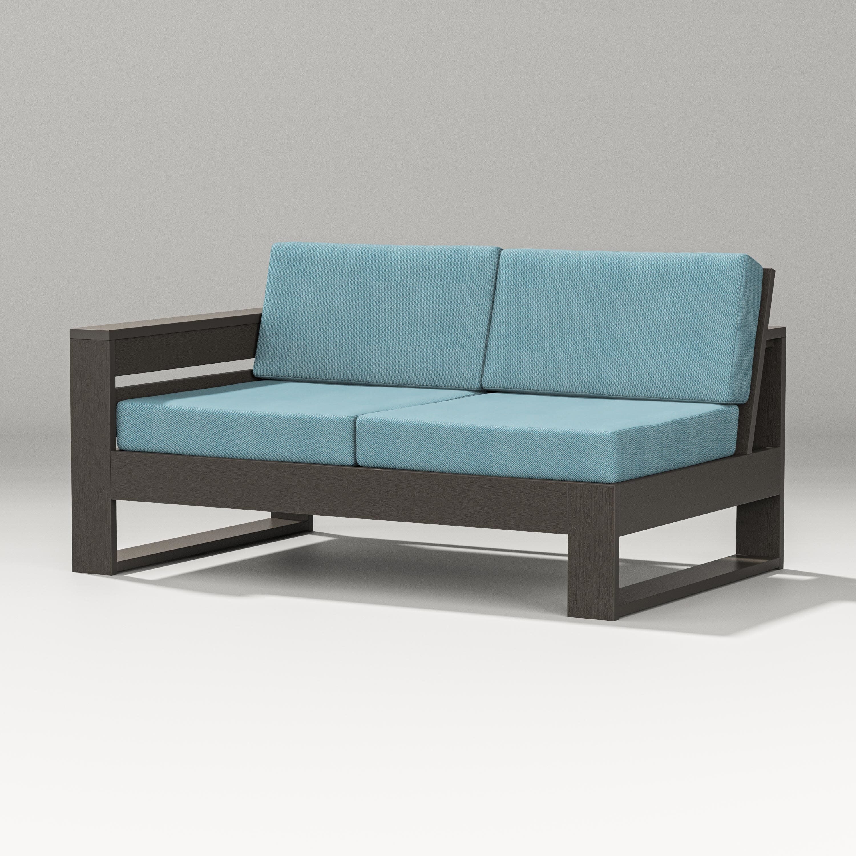 Latitude Modular Left Arm Loveseat in Vintage Coffee / Lattice Sky Blue