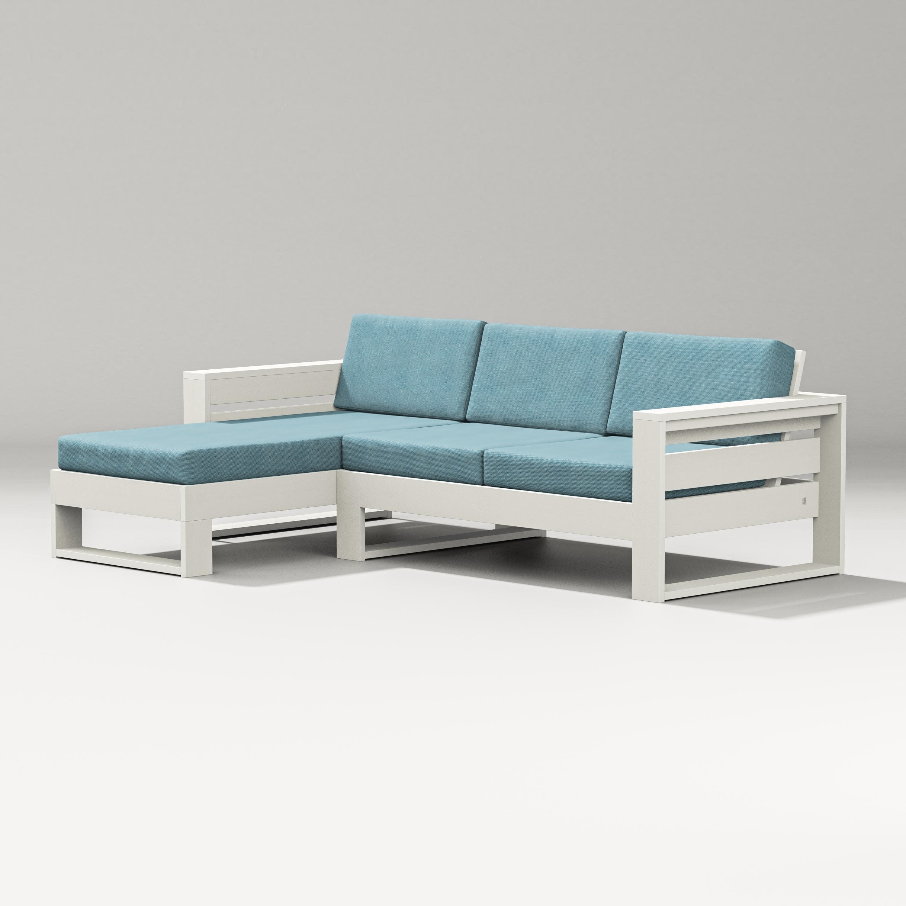 Latitude Left Chaise Sectional in Vintage White / Lattice Sky Blue