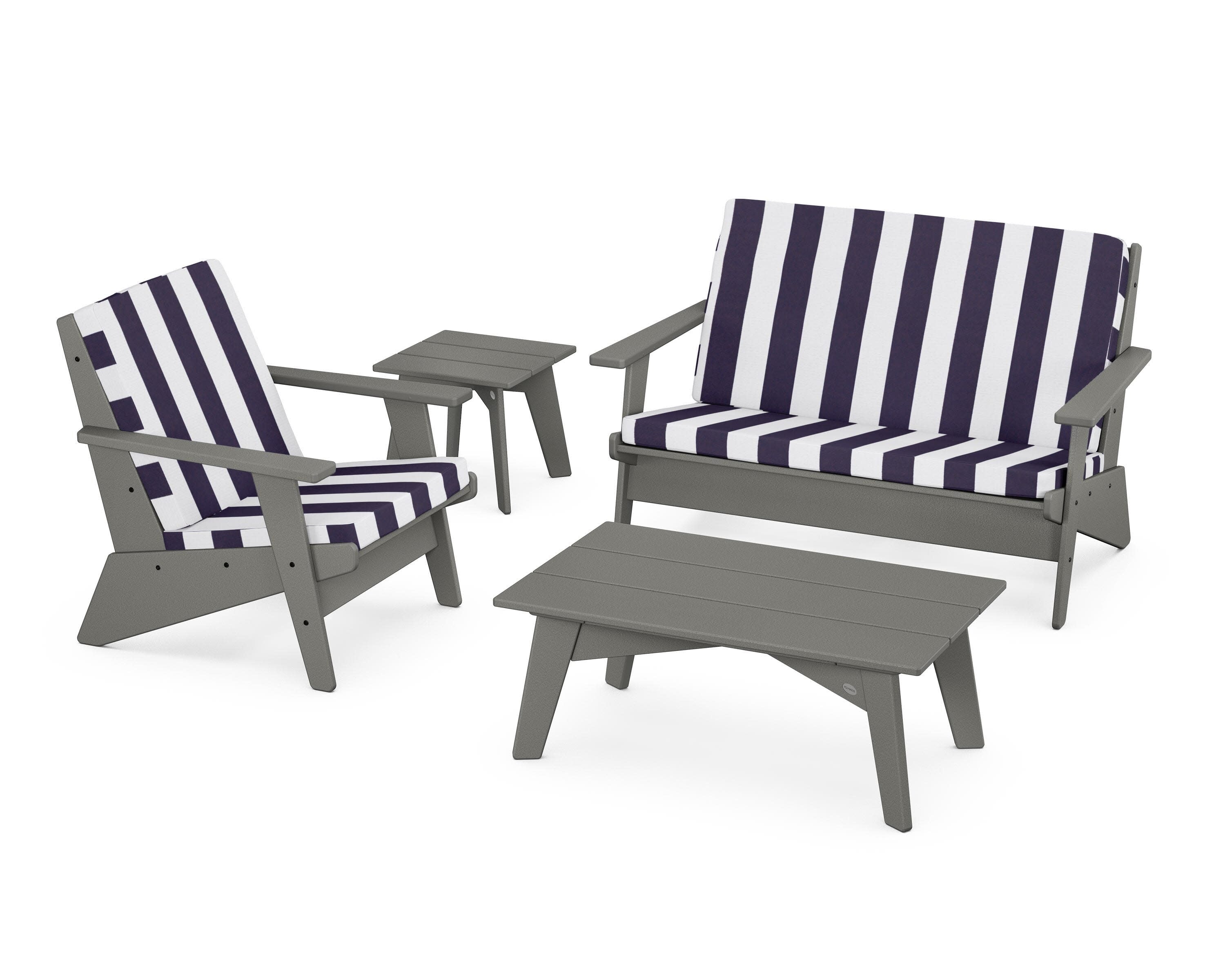 Riviera Modern Lounge 4-Piece Set in Slate Grey / Cabana Stripe Navy