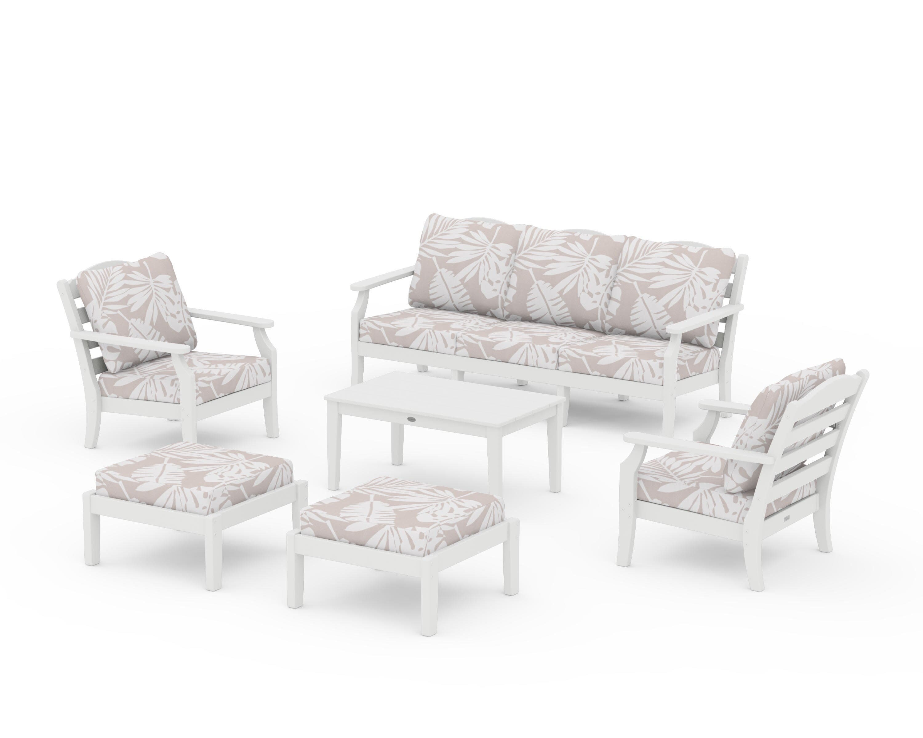 Savannah 6-Piece Lounge Sofa Set in White / Leaf Dune Burlap