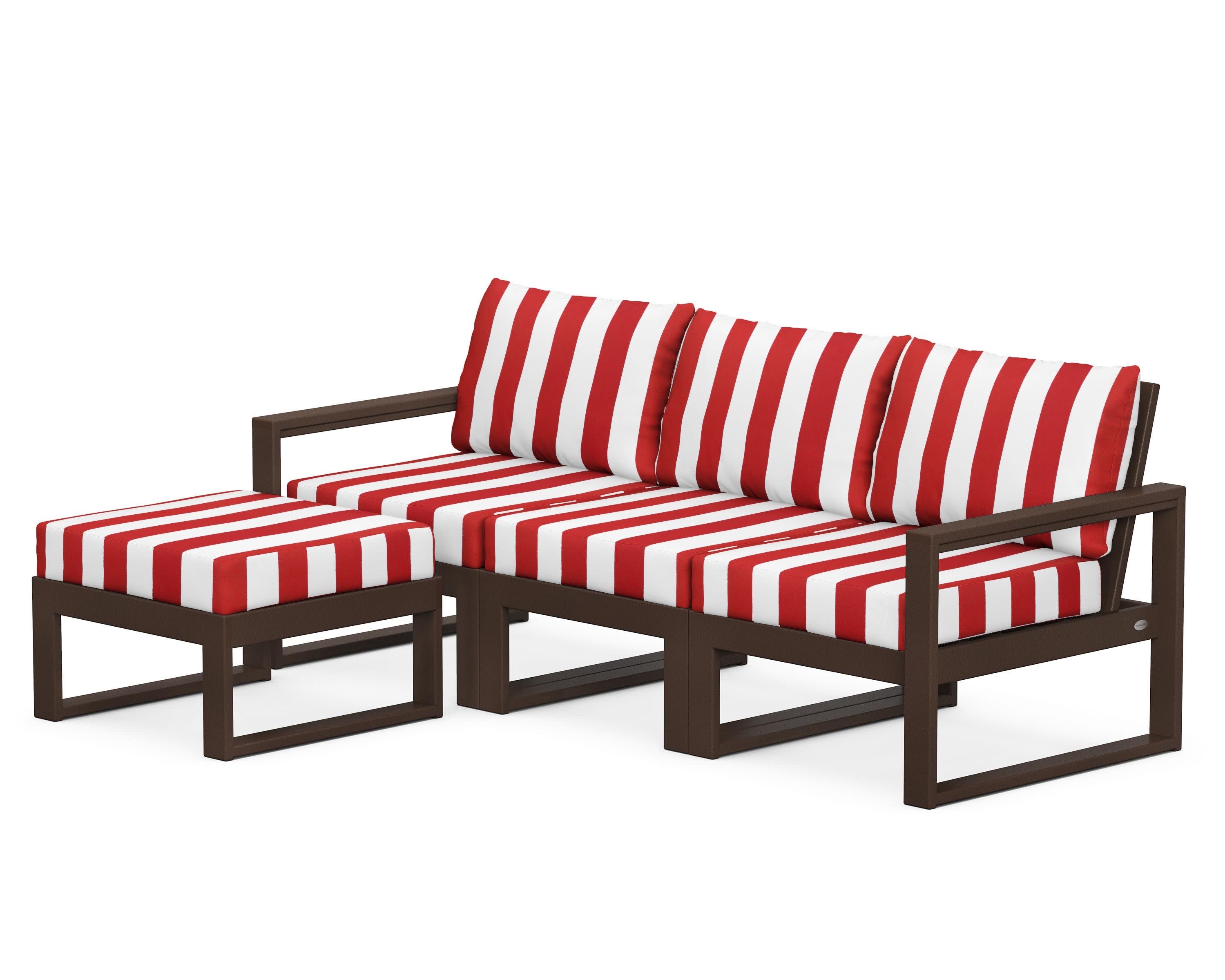 EDGE 4-Piece Modular Deep Seating Set with Ottoman in Mahogany / Cabana Stripe Crimson