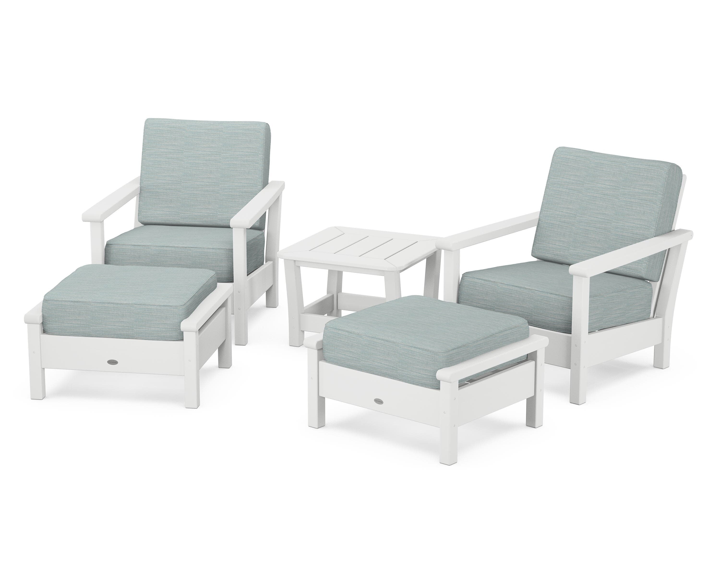 Harbour 5-Piece Deep Seating Chair Set in White / Soothe Mist