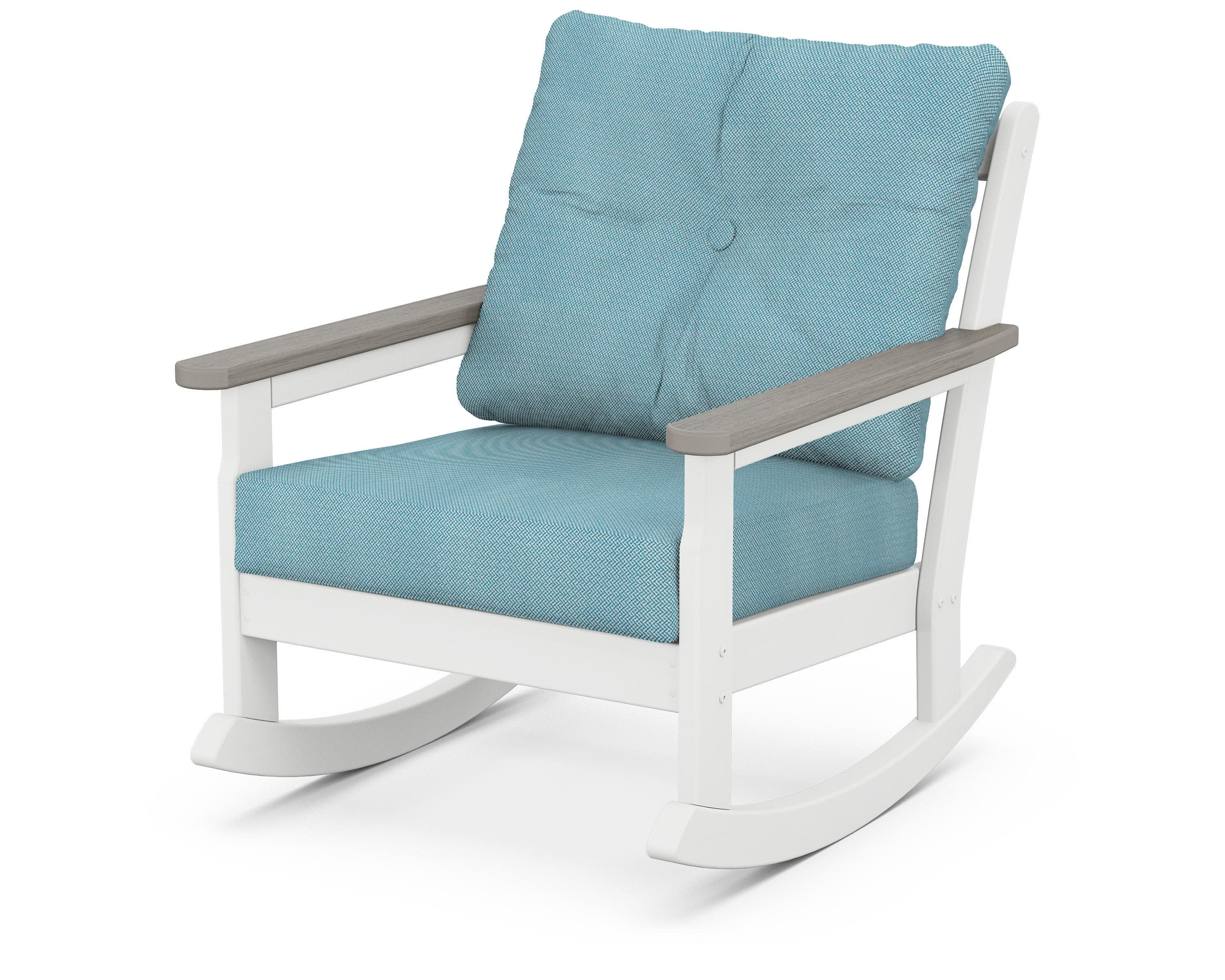 Vineyard Deep Seating Rocking Chair in White / Driftwood / Lattice Sky Blue