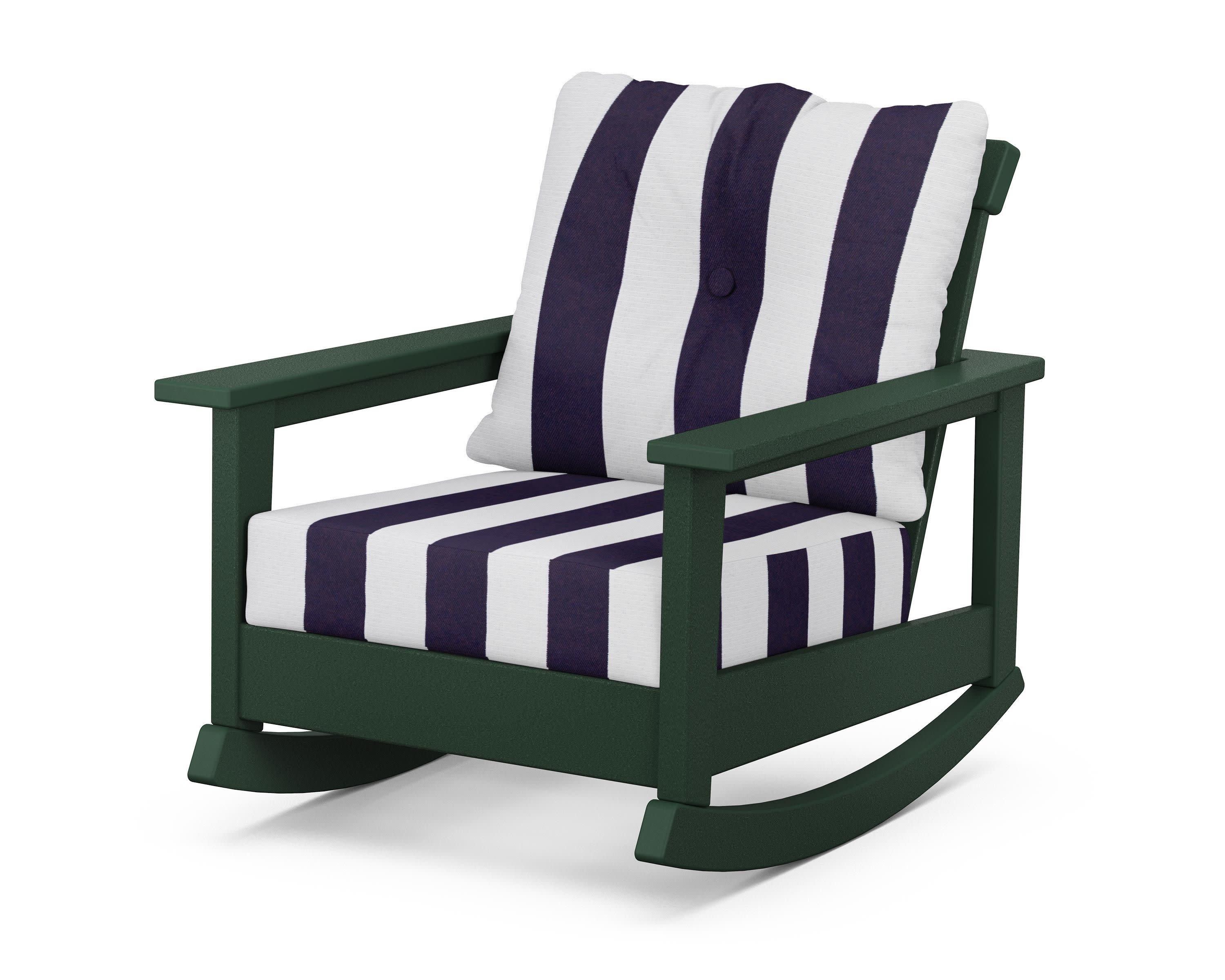 Prescott Deep Seating Rocking Chair in Green / Cabana Stripe Navy