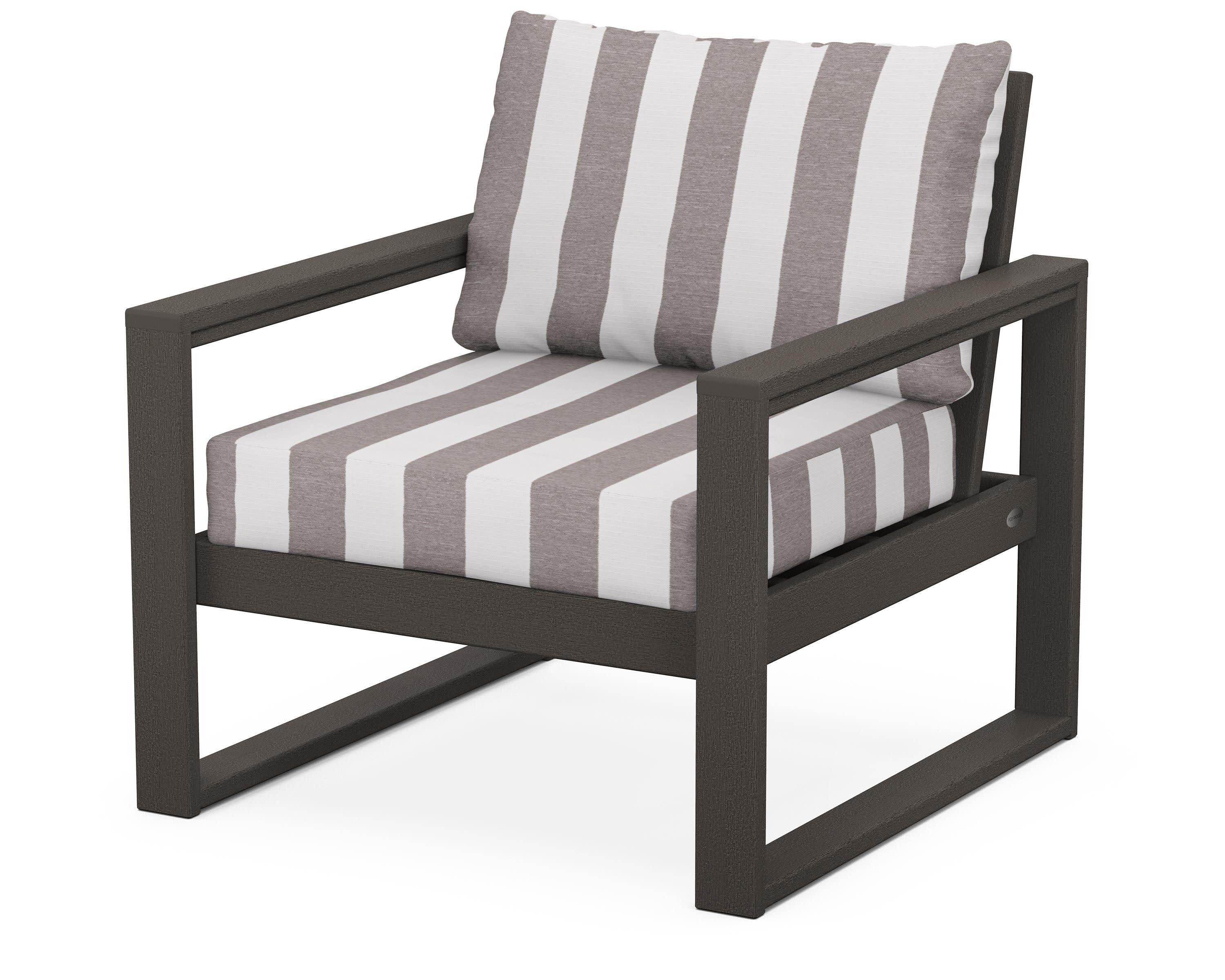 EDGE Club Chair in Vintage Coffee / Cabana Stripe Grey Mist