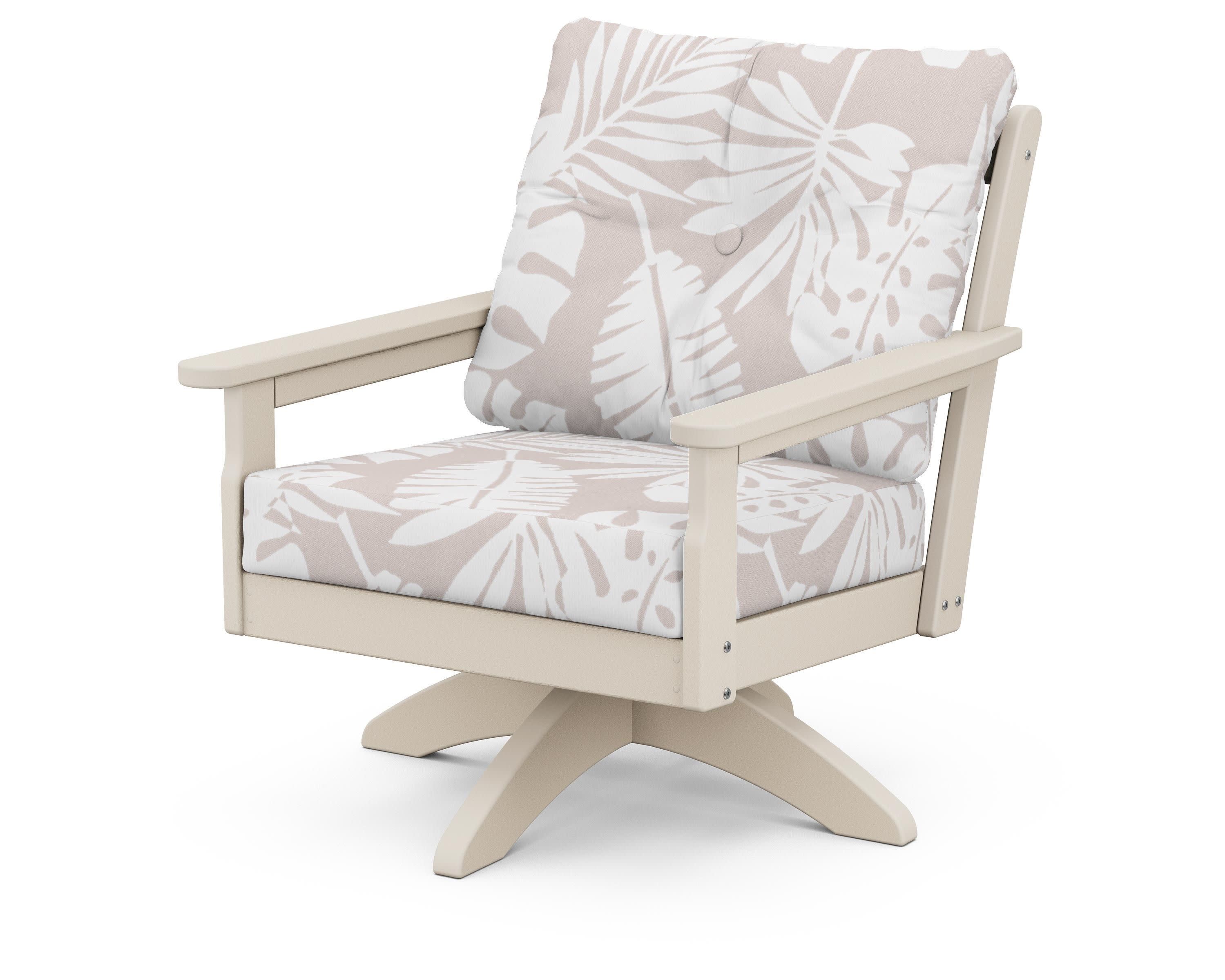 Vineyard Deep Seating Swivel Chair in Sand / Leaf Dune Burlap