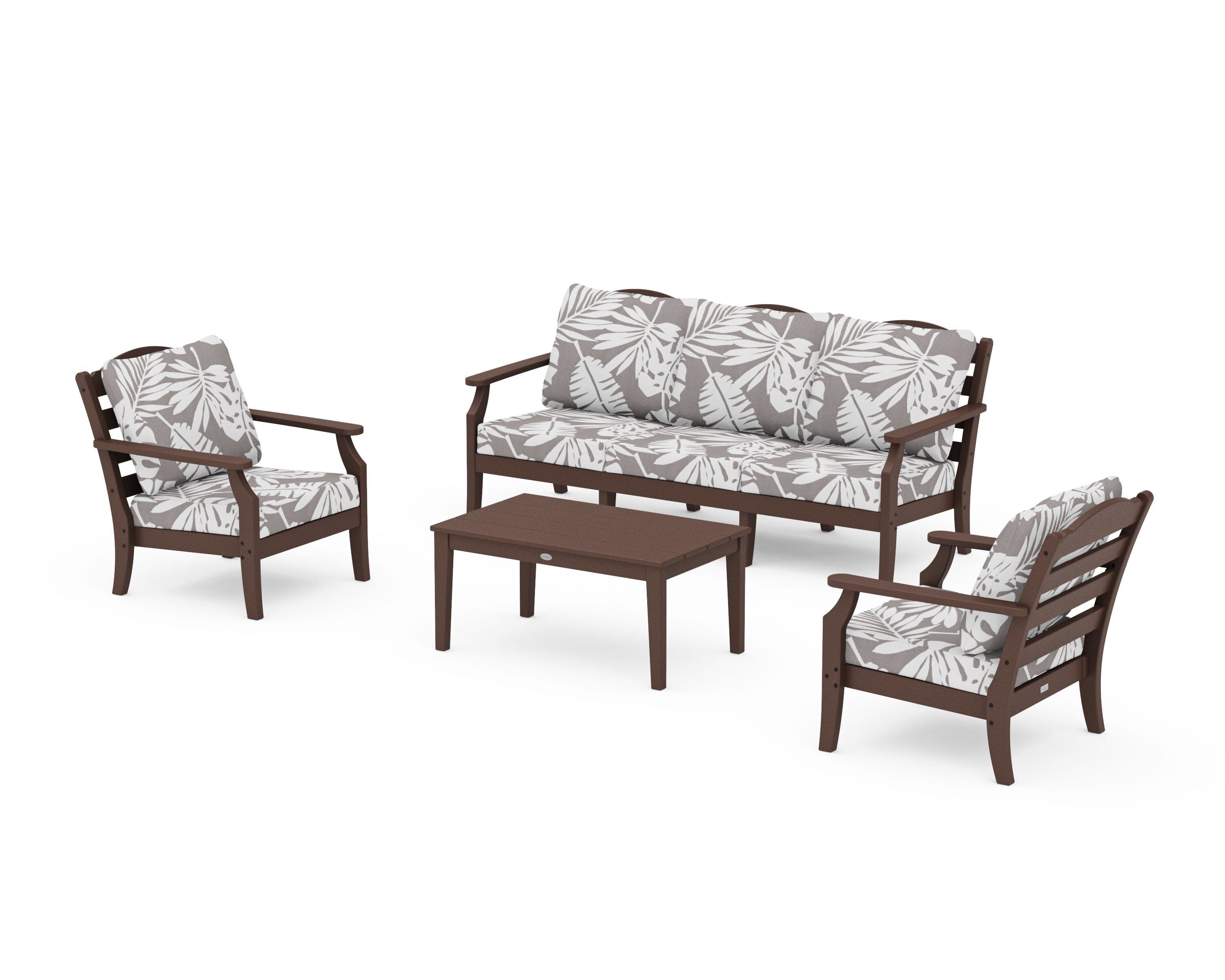 Savannah 4-Piece Deep Seating Set with Sofa in Mahogany / Leaf Grey Mist