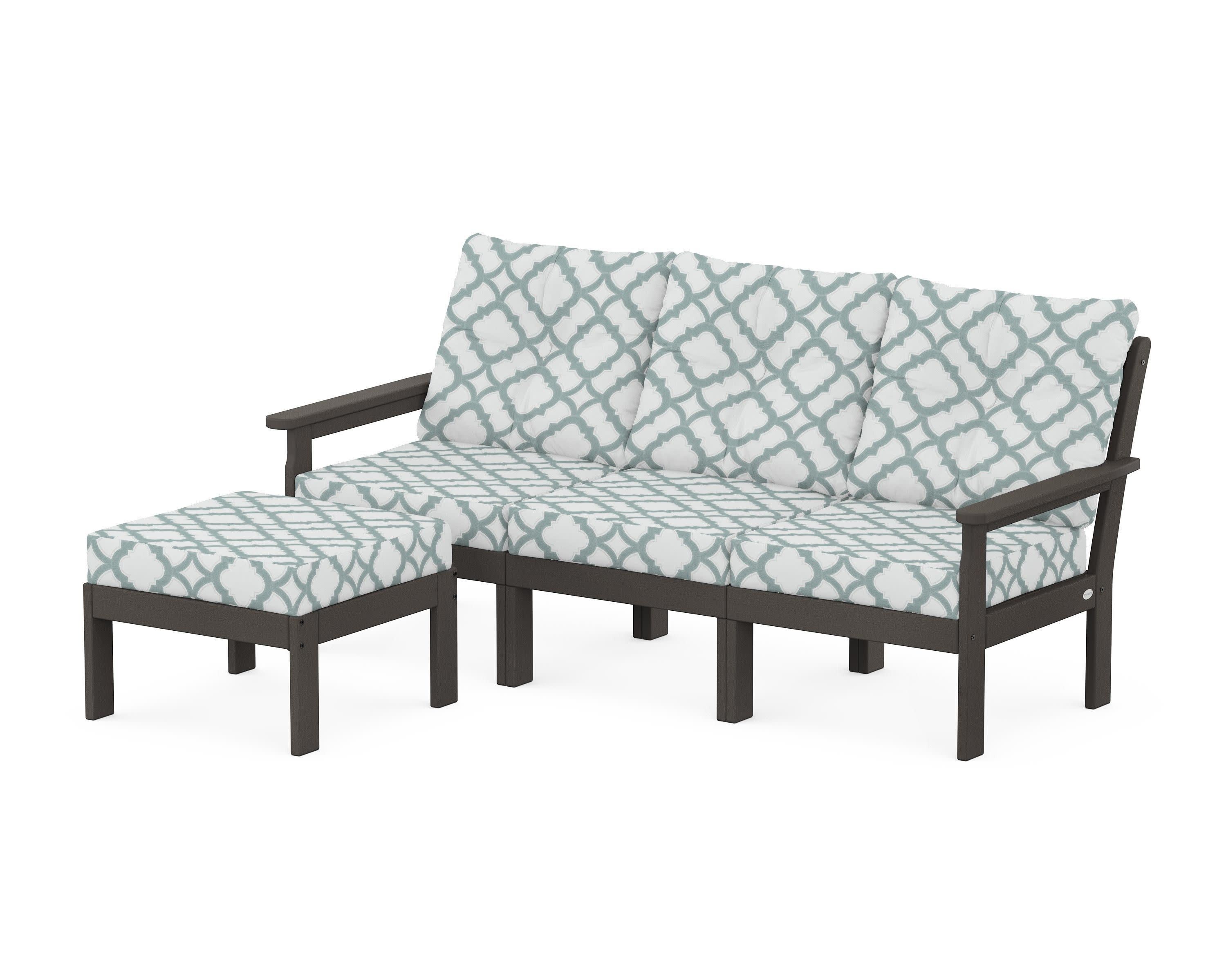 Vineyard 4-Piece Sectional with Ottoman in Vintage Coffee / Trellis Glacier Spa