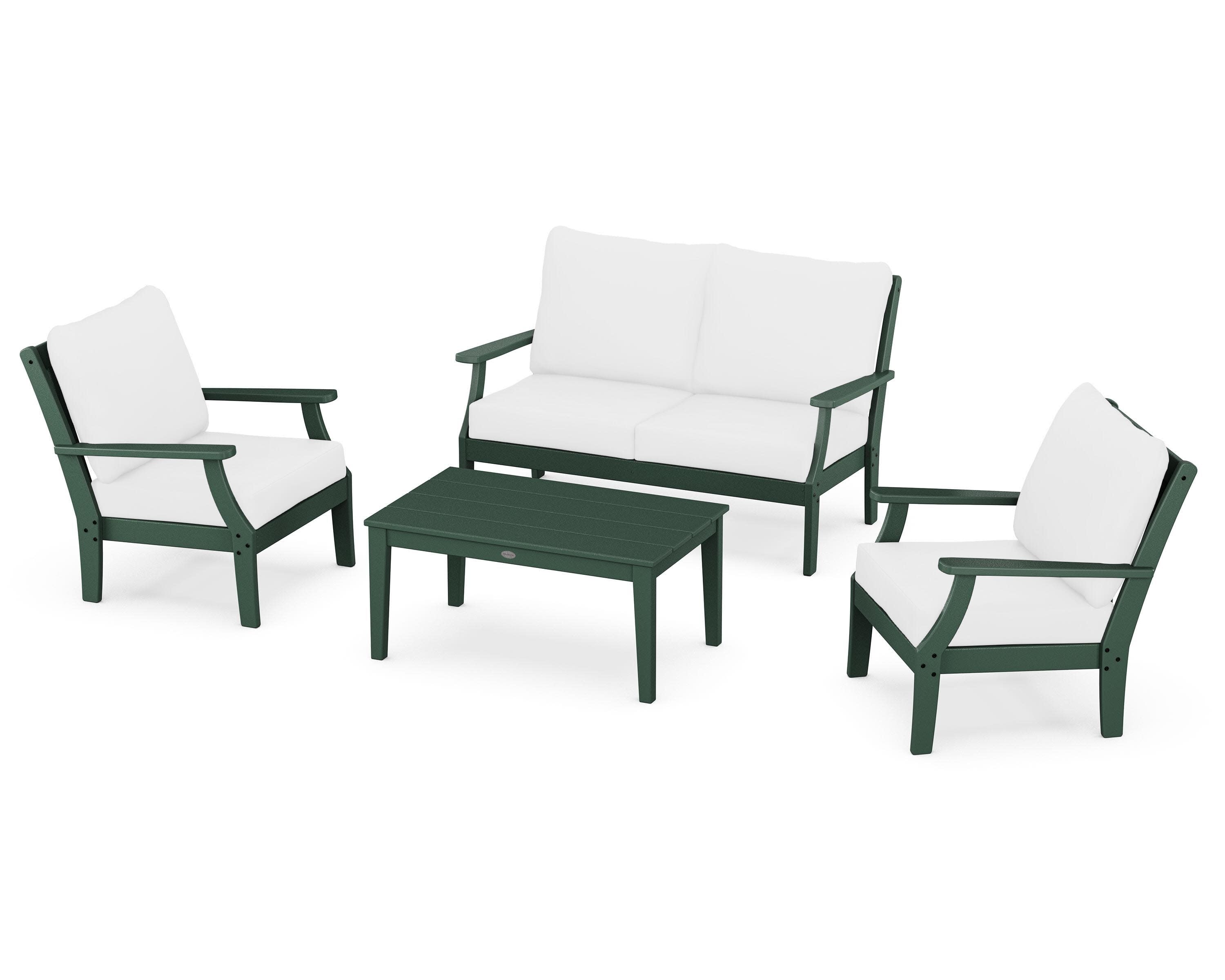 Braxton 4-Piece Deep Seating Chair Set in Green / Natural
