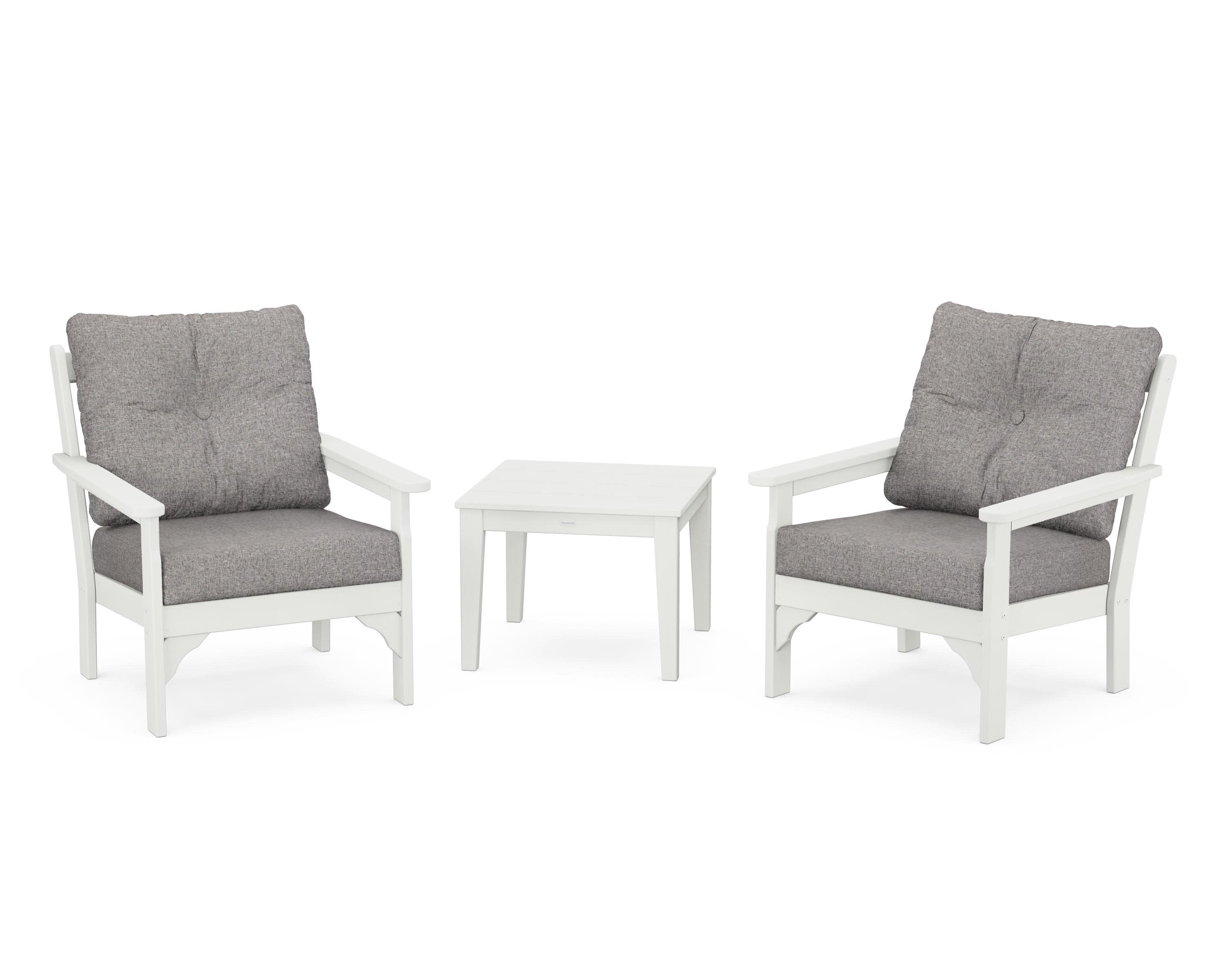 Vineyard 3-Piece Deep Seating Set in Vintage White / Grey Mist